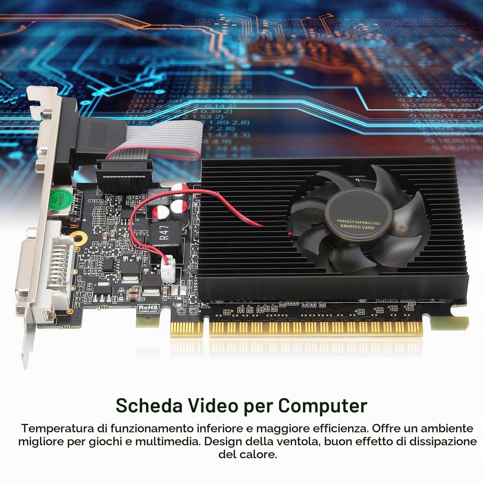 VBESTLIFE GT730 Scheda Grafica da Gioco DVI HDMI VGA a Ventola Singola da 2 GB, 64 Bit, DDR3, 810 MHz, PCI Express 2.0, Scheda Video a Basso Rumore per PC Desktop