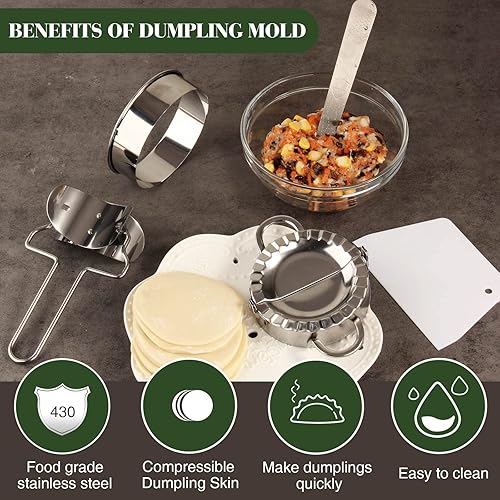 Miniatura 2 de Empanadas Maker Press - Juego de máquina de dumpling de acero inoxidable con 5 piezas de herramientas multiusos para cocinar empanadas raavioli