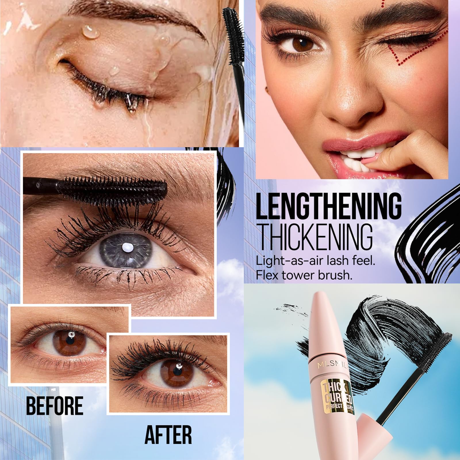 Waterproof Mascara Mascara Black Volume and Length, Lengthening Black, Voluminous Eyelashes, Clump-Free, Long-Lasting - Image 2