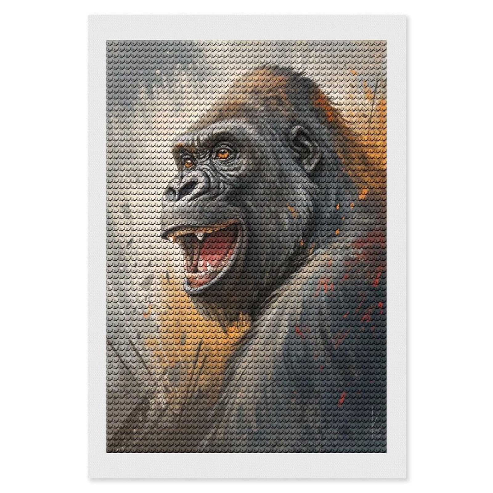 Junmoney Smiling Gorilla Portrait Diamond Art Kit 8"x12", for Beginners, Vintage Style Decor, Good for Quiet Evenings, Festive Craft Gift