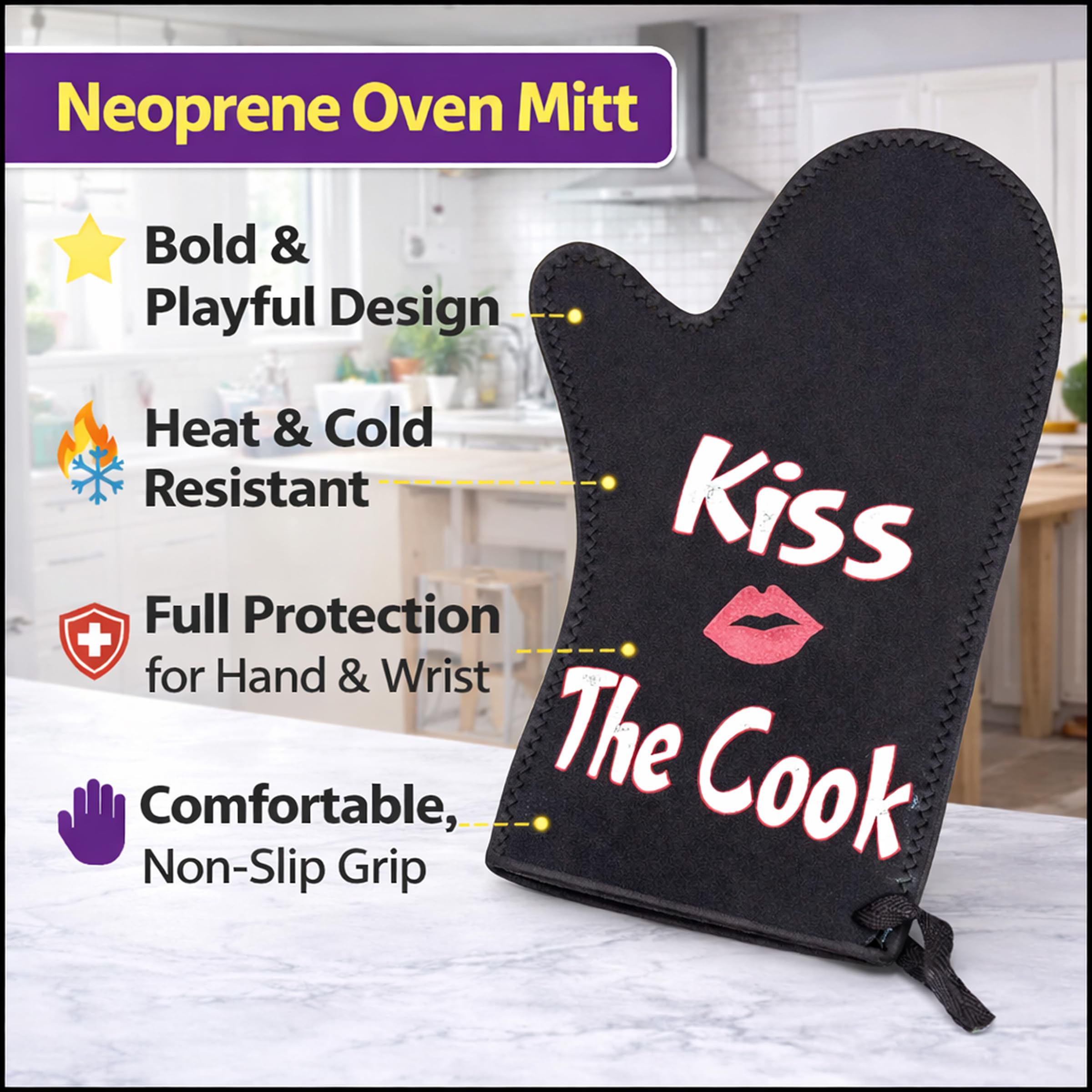 Creative Home Ofenhandschuh, Neopren, isoliert, zum Kochen, Backen, Grillen, hitze- und kältebeständig, Schwarz