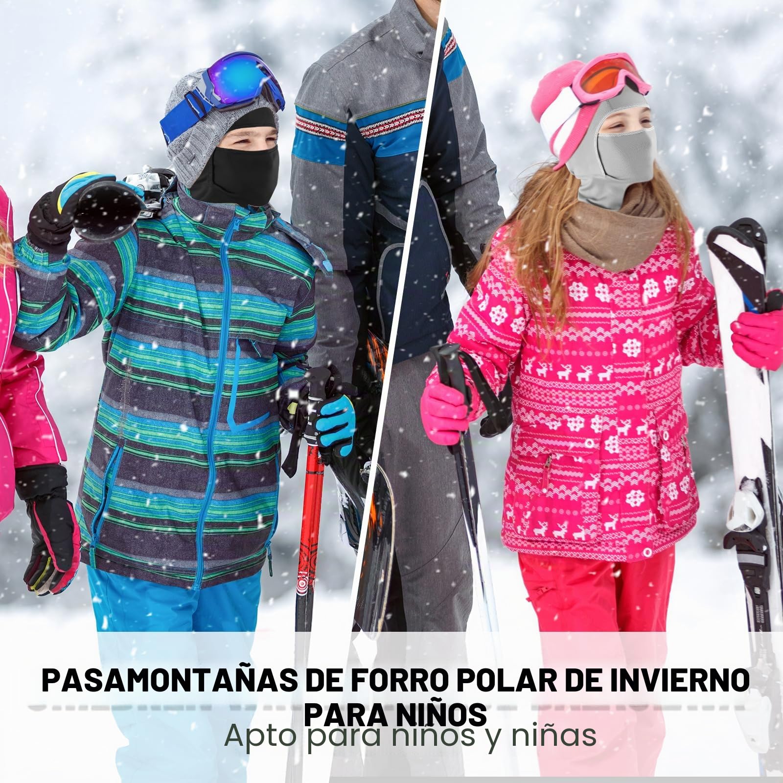 Pasamontañas Térmico Niños 4-12 Años, Invierno Multifunción Prueba de Viento Forro Polar Cálido Máscara de Esquí Ciclismo Sombreros Gorro con Calentador de Cuello, Mascarilla Niños Niñas