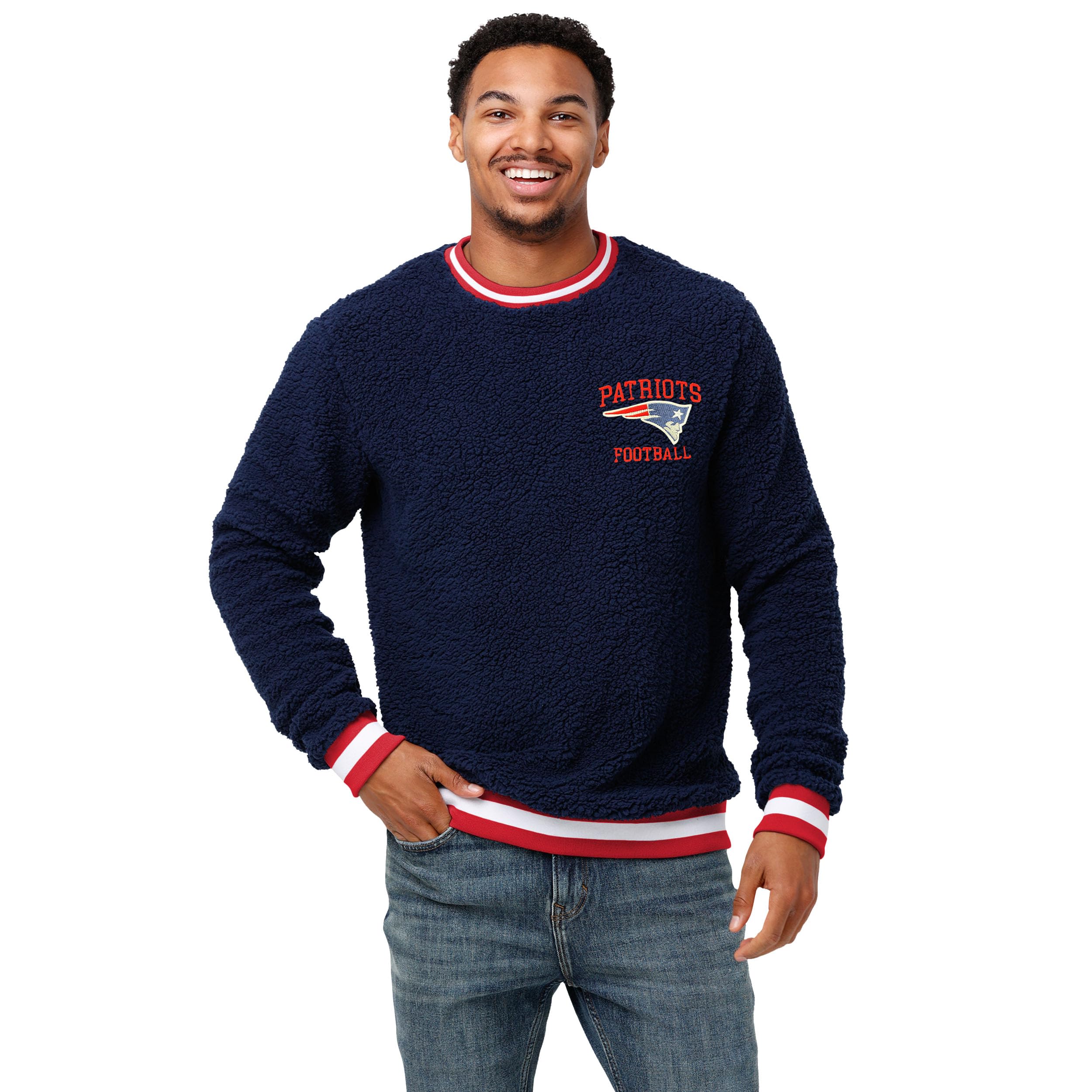FOCO Men's Standard NFL Logo Sherpa Crewneck Sweater, Team Color