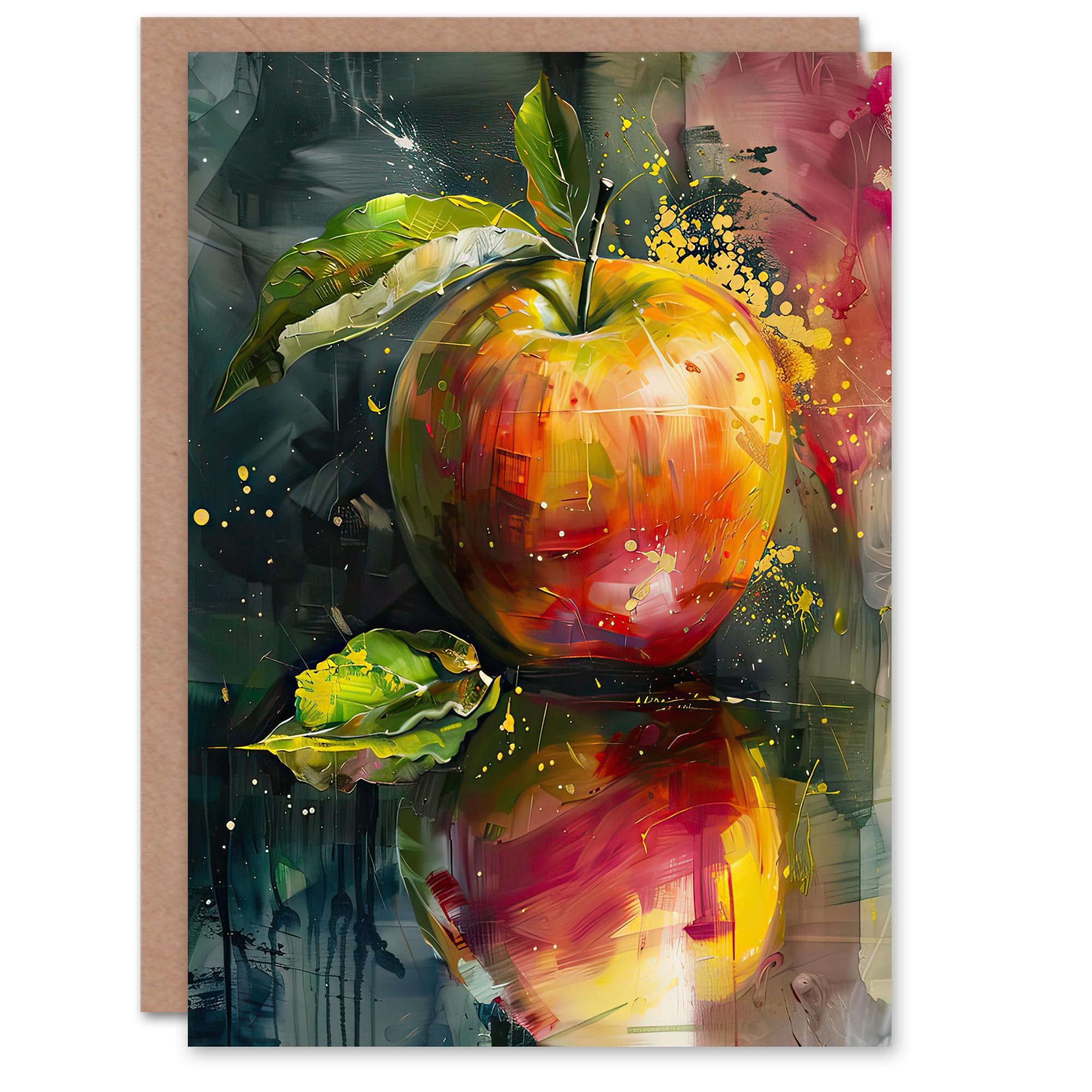 Artery8 Greeting Card Apple Still Life Modern Artwork Fruit Mirror Blank For Him Or Her Art Birthday Card