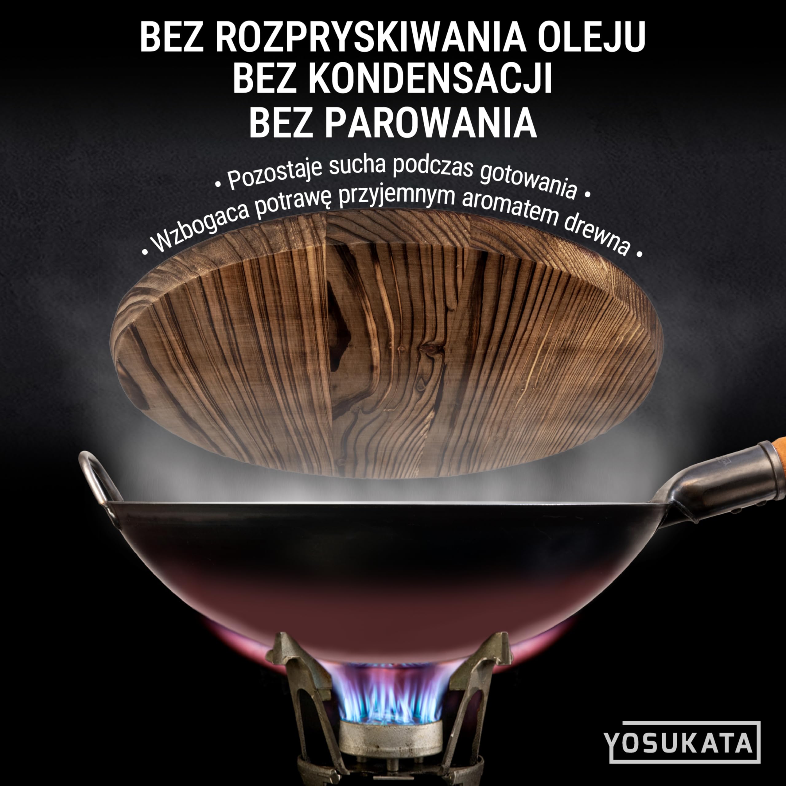 YOSUKATA Pokrywka do Patelni Wok 36 cm – Premium Pokrywka Drewniana z Ergonomiczną Rączką 36 cm - Przykrywka Idealna do Gotowania Azjatyckiego - Pokrywa Zapobiegająca Kondensacji - Akcesoria do Woka
