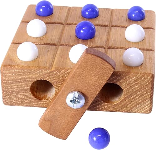 Miniatura 4 de AmishToyBox.com Juego de mármol de madera Tic Tac Toe con almacenamiento integrado para canicas (tabla de roble con tapa de cereza)