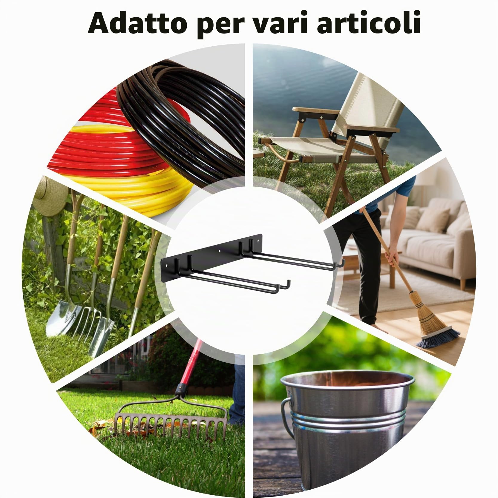 Sinoer ，Portaattrezzi da giardino integrato a muro, armadio per lo stoccaggio del garage, porta sedie pieghevole, allungato, resistente alla ruggine, carico massimo 240 libbre - Confezione da 4
