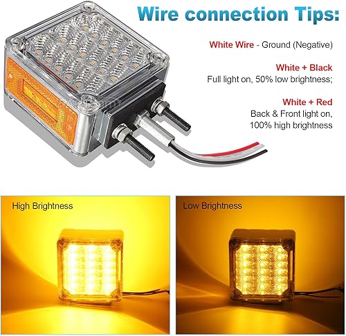 Miniatura 4 de Partsam 2 luces LED cuadradas de doble cara, luces direccionales de estacionamiento, lente transparente, ámbarámbar, 39 luces LED cuadradas con