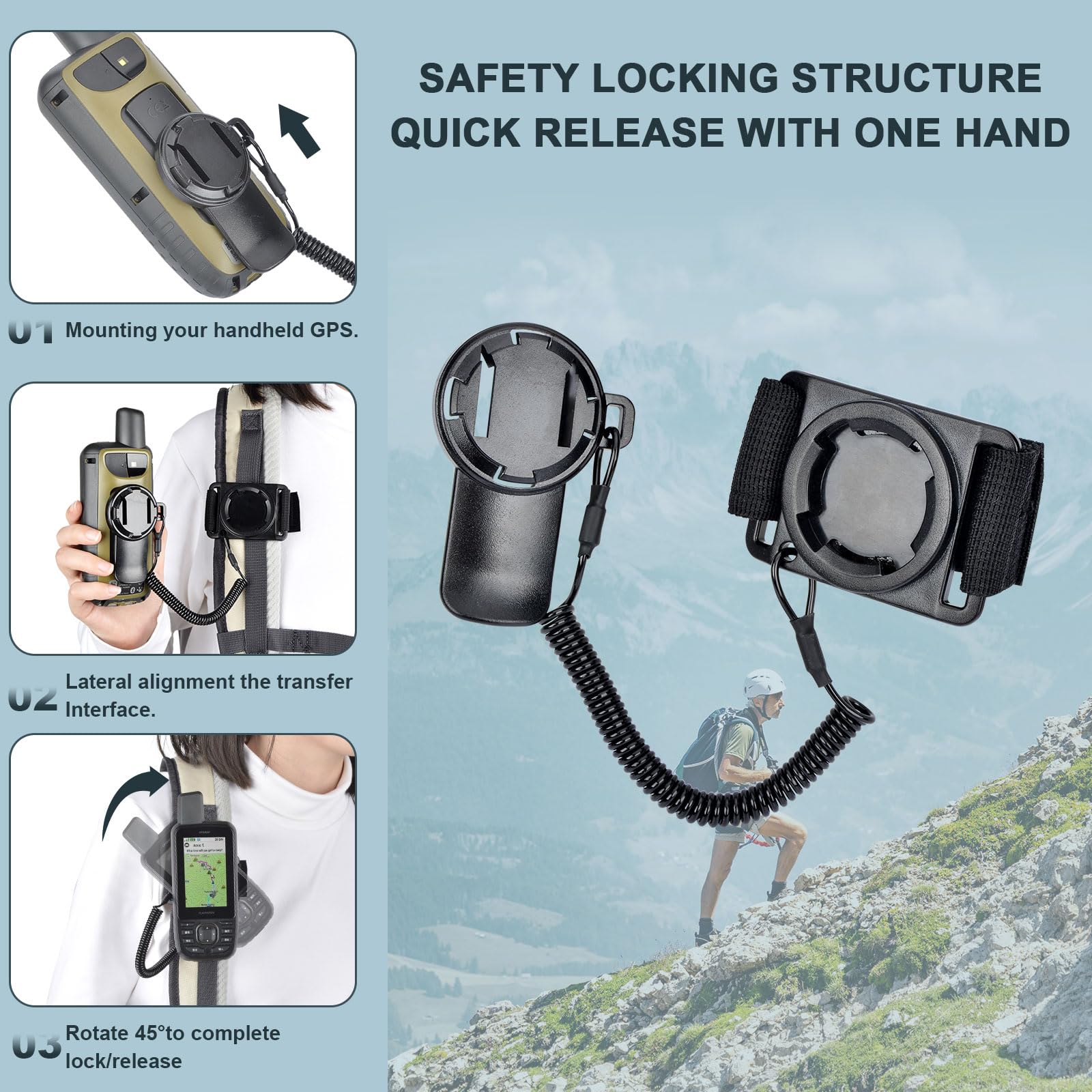 Lamborsafe Backpack Mount for Garmin Handheld GPS eTrex/GPSMAP Series with Safety Tether, Black - Image 3