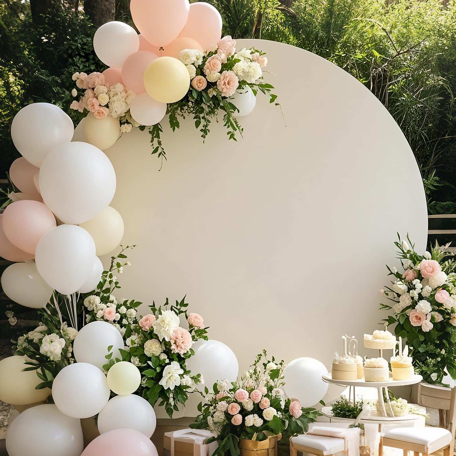 7.2ft Ivory Round Backdrop Cover Circle Backdrop Cover for Birthday Ivory Arch Backdrop for Wedding Baby Shower Party Home Decoration