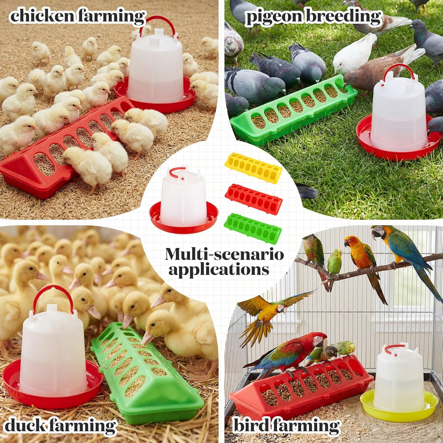 12 Pack Chick Feeder and Waterer Set, Baby Chicken Supplies with Chicks Feeder Trough and 1l Hanging & Automatic Waterer, Chicken Starter Kit for Small Poultry Ducks Quail Coop