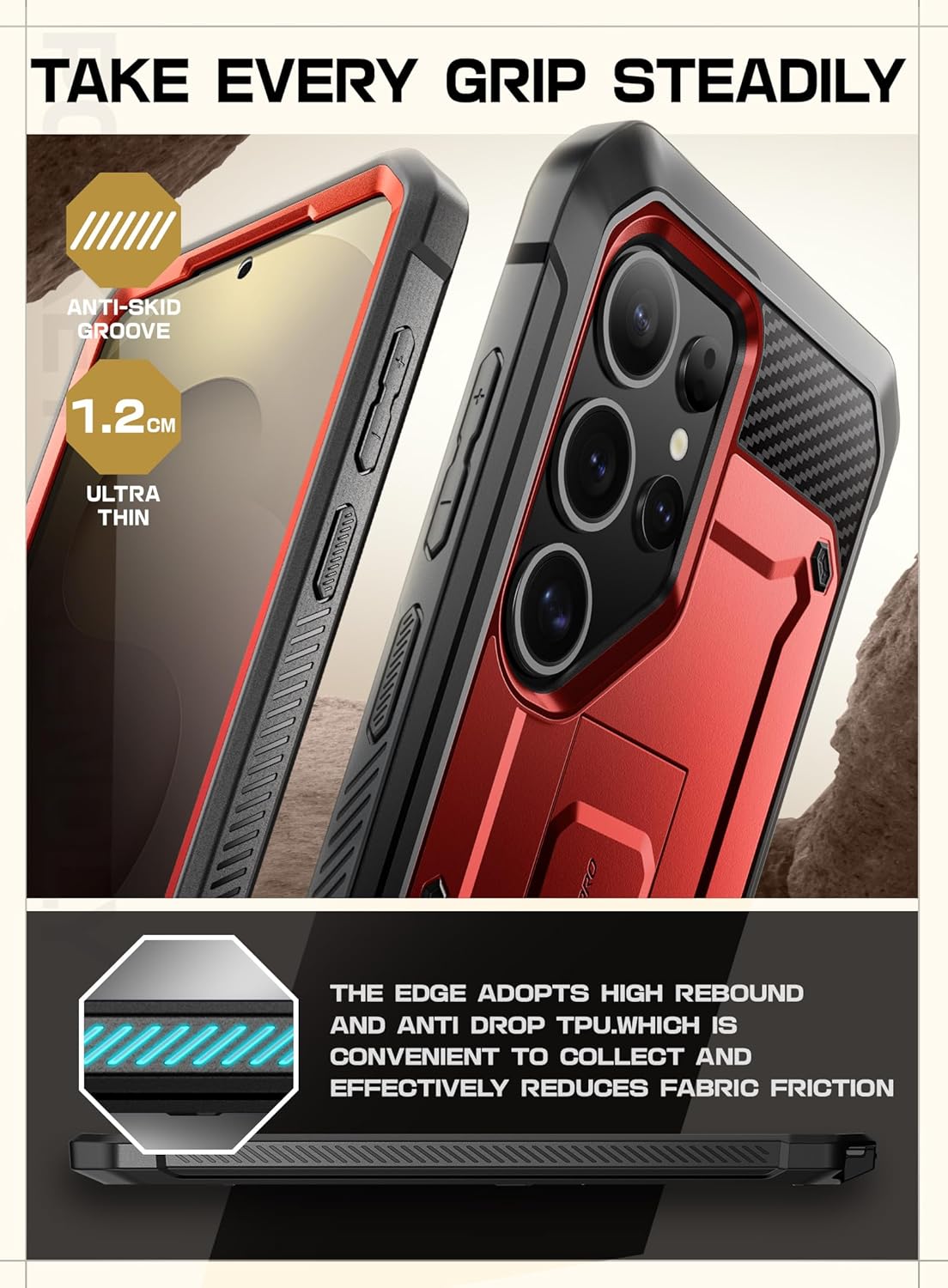 SUPCASE for Samsung Galaxy S25 Ultra Case with Stand (Unicorn Beetle Pro), [2 Front Frames] [Built-in Screen Protector & Belt-Clip] Military-Grade Protection Phone Case for S25 Ultra 6.9 Inch, Ruddy - Image 8