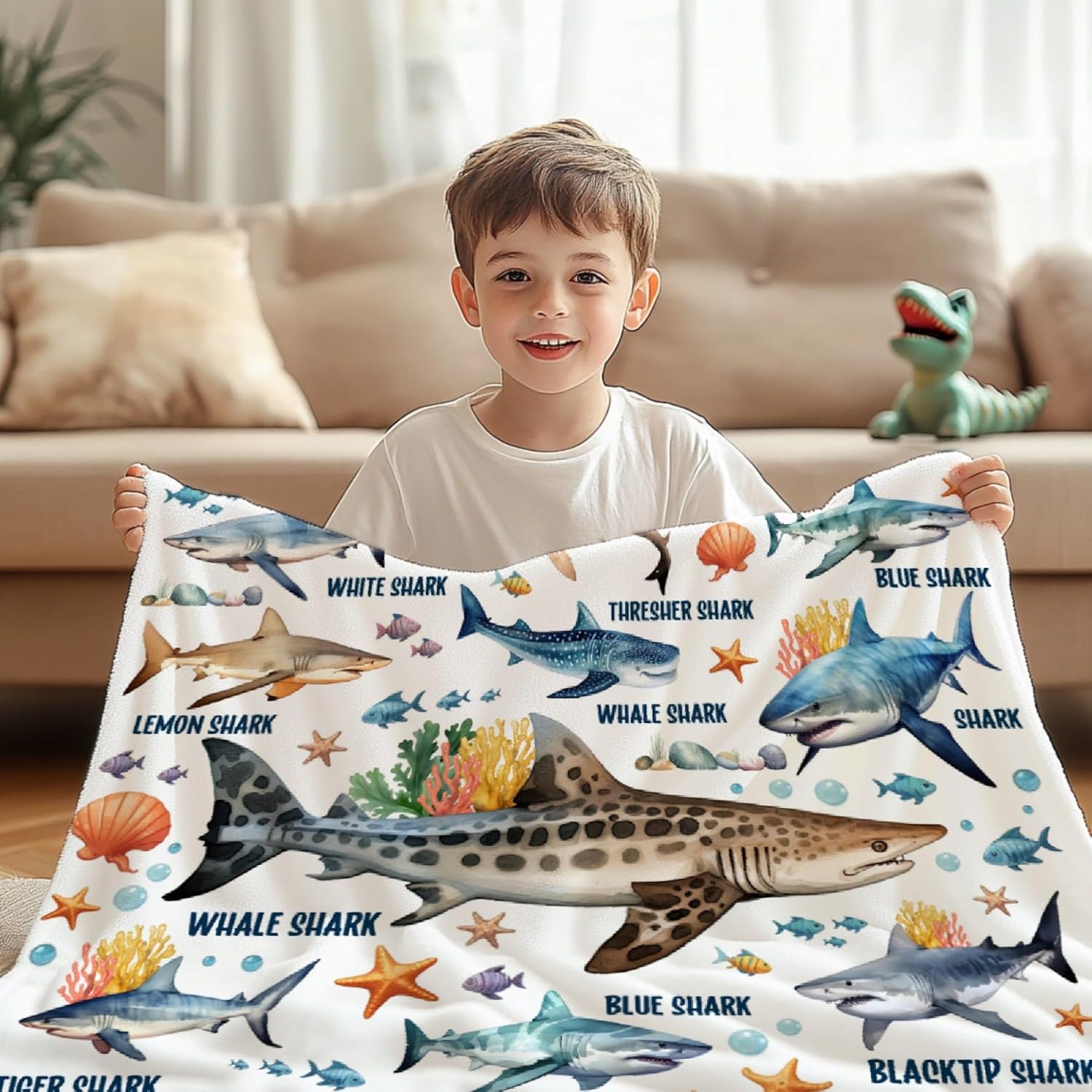 Shark Blanket for Shark Lovers,Types of Shark Gift for Boys Girls,Ultra Soft Throw Blanket for Couch Sofa Bed,Ocean Animal Printed Decor Gift,50"x60"-Full Size