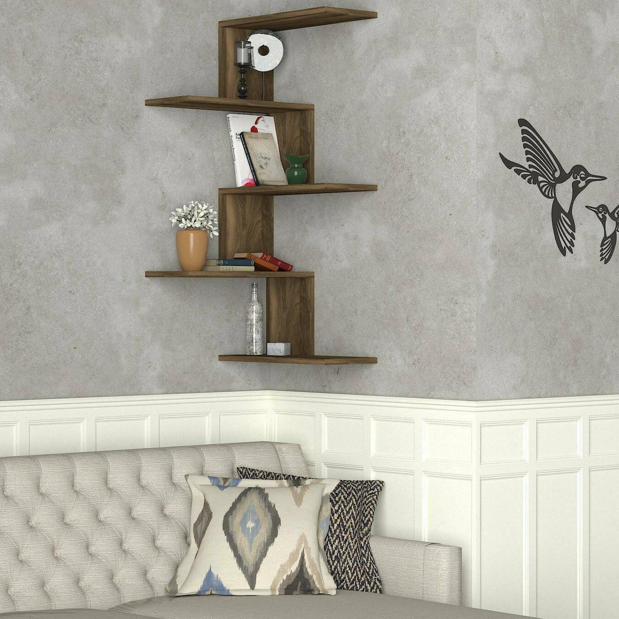 Étagère murale Galatea noyer pour organiser le salon ou le bureau