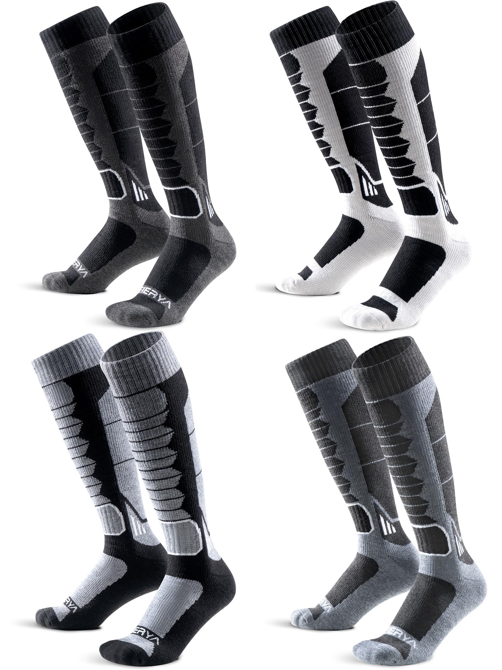 Merino Wool Ski Socks for Men, Women &amp; Youth - Over-the-Calf Full Cushion Thermal Snowboard Socks, Winter Performance
