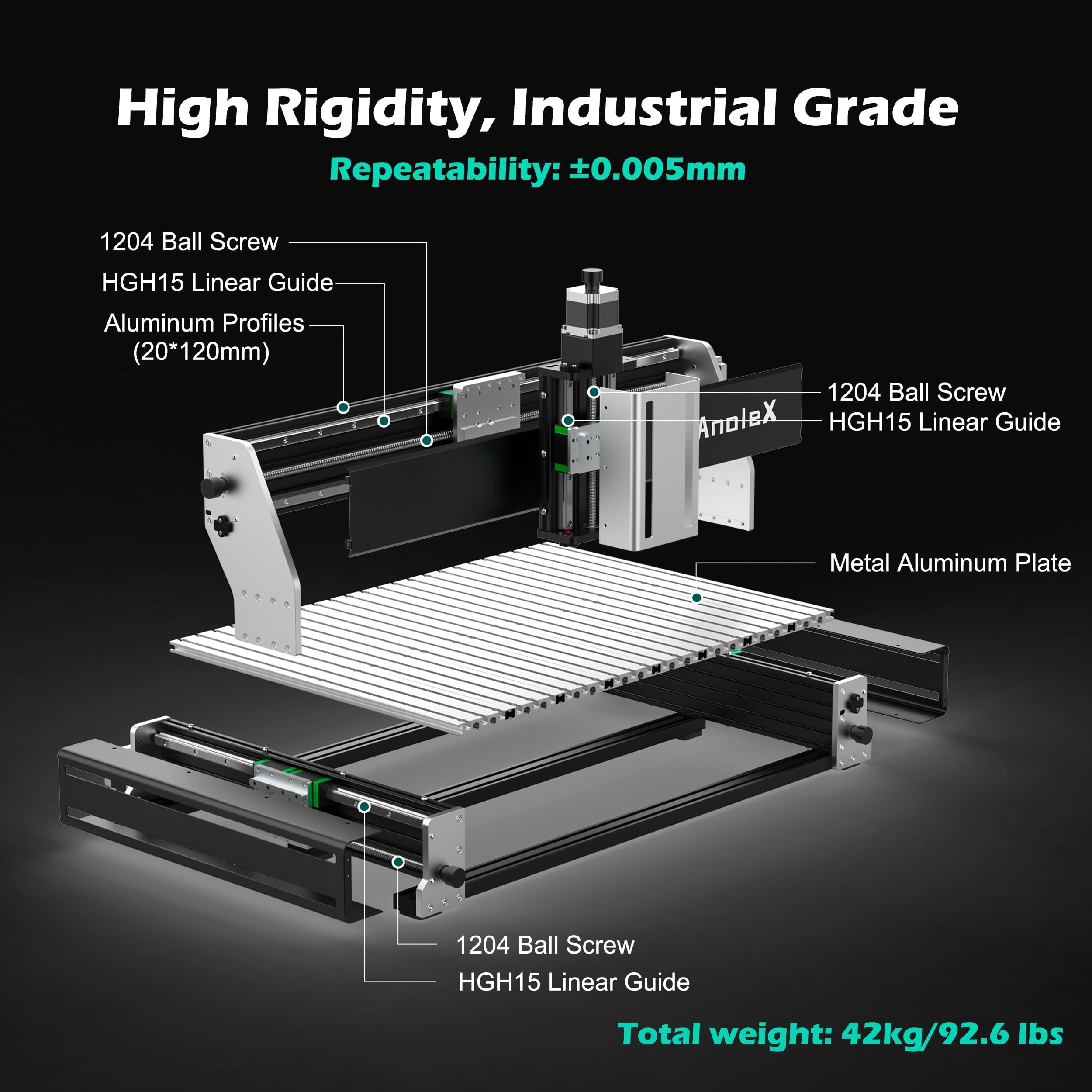 RX6040 CNC-Fräsmaschine mit 1,5 KW luftgekühlter Welle, XYZ Doppel-Stahllinearführungen und 1204-Kugelschrauben für Metall, Aluminium, Messing, Holz, Acryl, PCB
