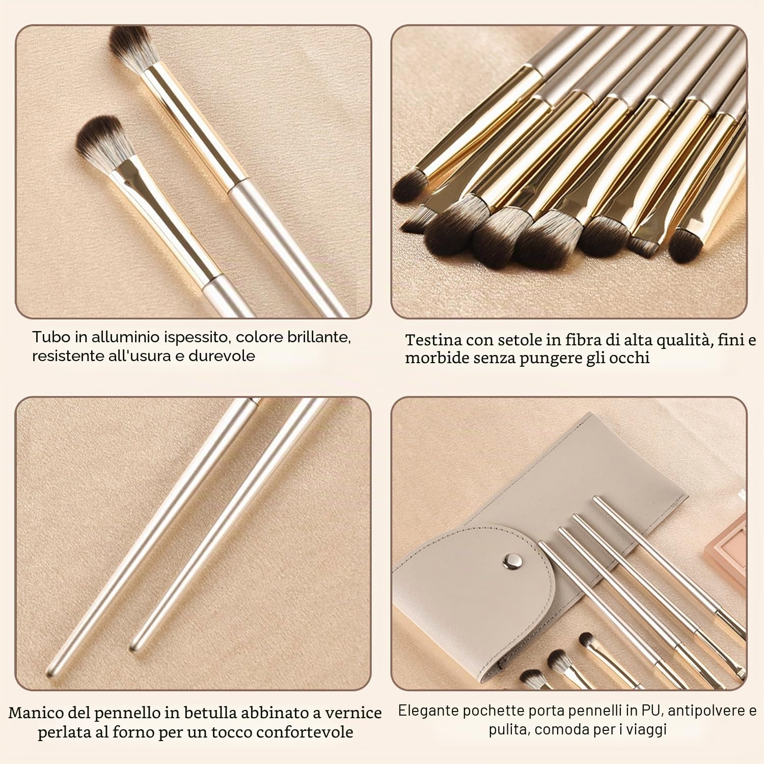 8 Pezzi Pennelli per Occhi, Pennelli Make Up Set, Pennelli Trucco con Trousse in Pelle PU, Pennello per Ombretto, Pennello per Sopracciglia, Pennello per Eyeliner, Pennello per Sfumatura