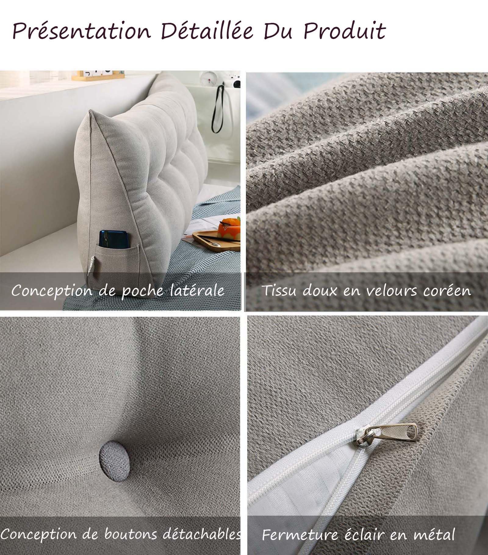Almohada de lectura triangular para cama, cojín extraíble para cabecero, almohada de apoyo lumbar de cuña, respaldo acogedor para dormitorio, 80 x 20 x 50 cm, perfecta para leer y relajarse