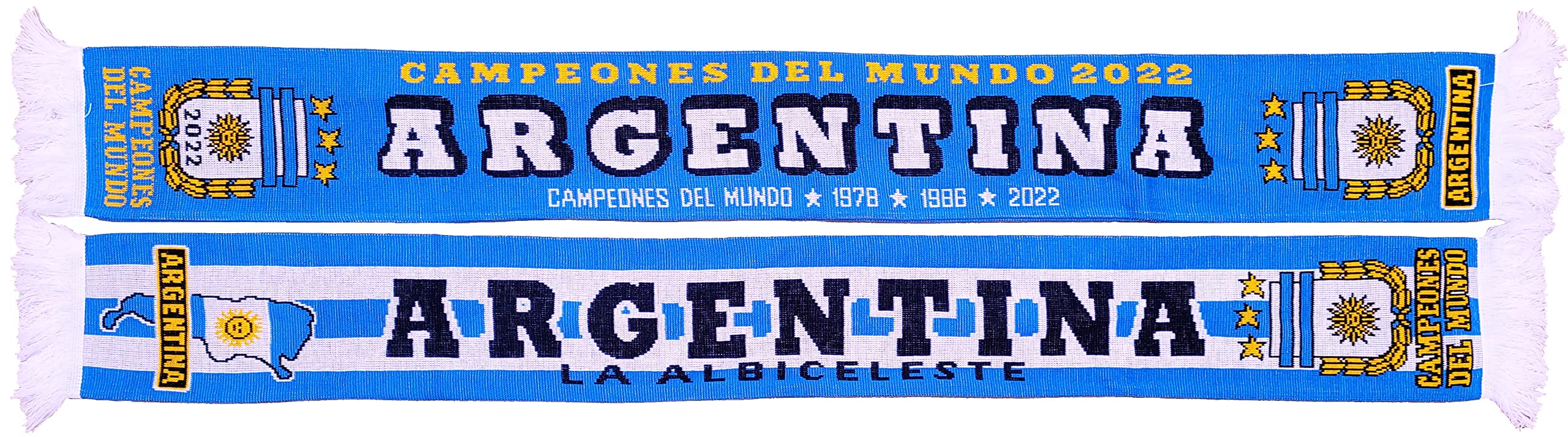 Generisch Argentina, Argentina CAMPIONE DEL MONDO SCARPA 2022, Sciarpa Argentina Coppa del Mondo Sciarpa (Sciarpa a maglia), Sciarpa Souvenir, blu, bianco, 145 cm