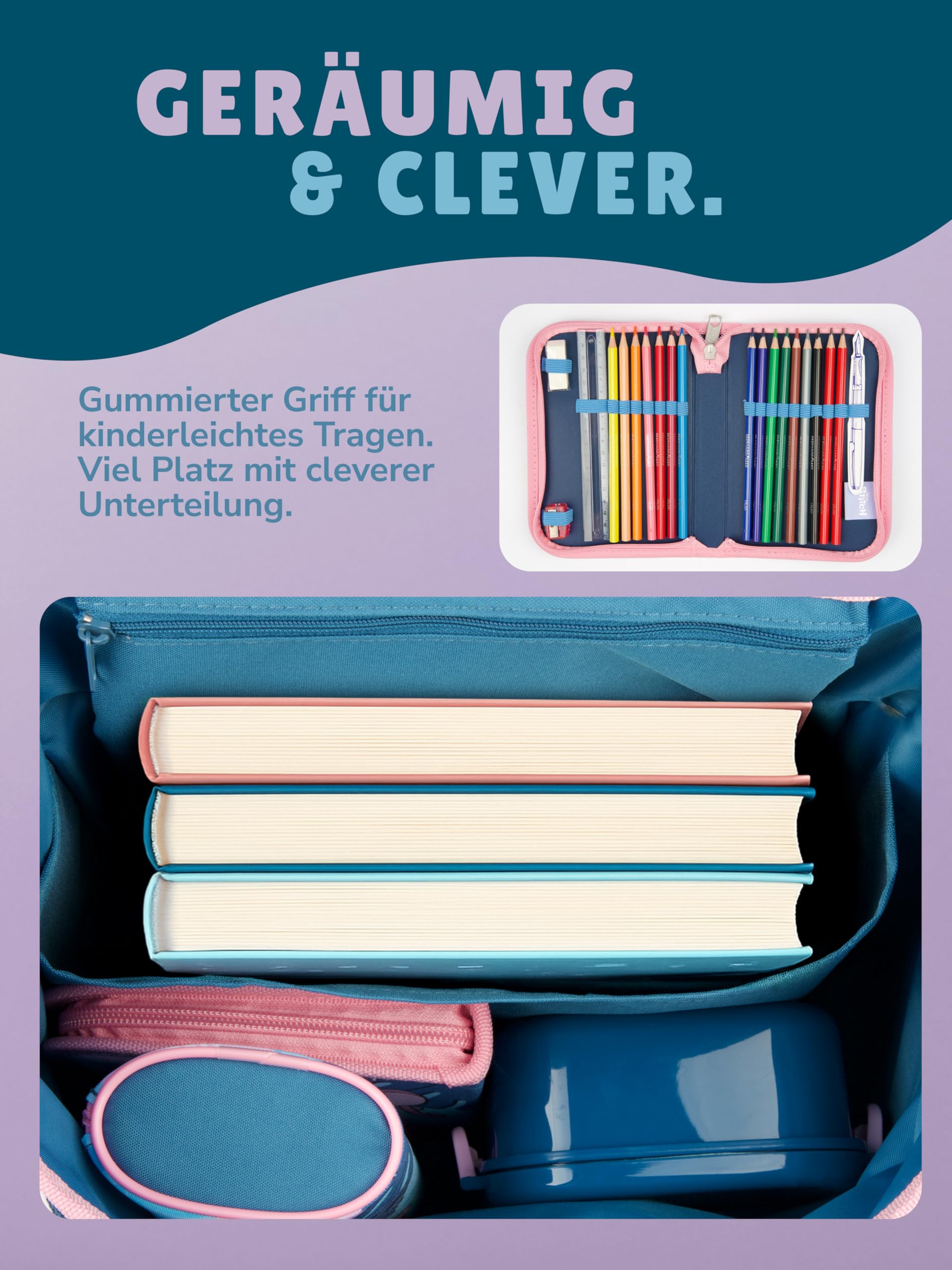 Familando - Scooli Campus Fit Schulranzen Set - 9-teilig mit Sporttasche - Disney Stitch - Ergonomisch, stabil & 980g leicht - 18L Volumen - Brustgurt & Reflektoren - ab 1. Klasse
