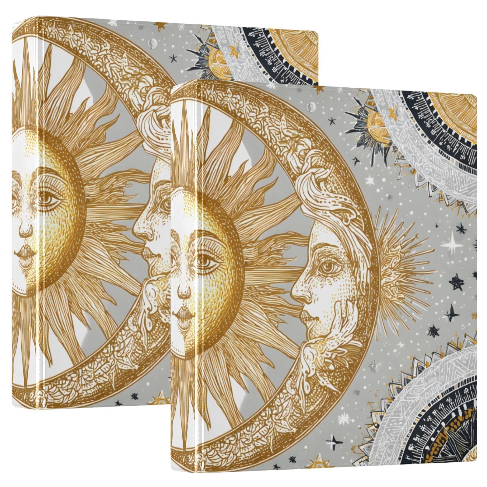 Sun Moon Astrology Yellow 3 Ring Binder with 2 Interior Pockets