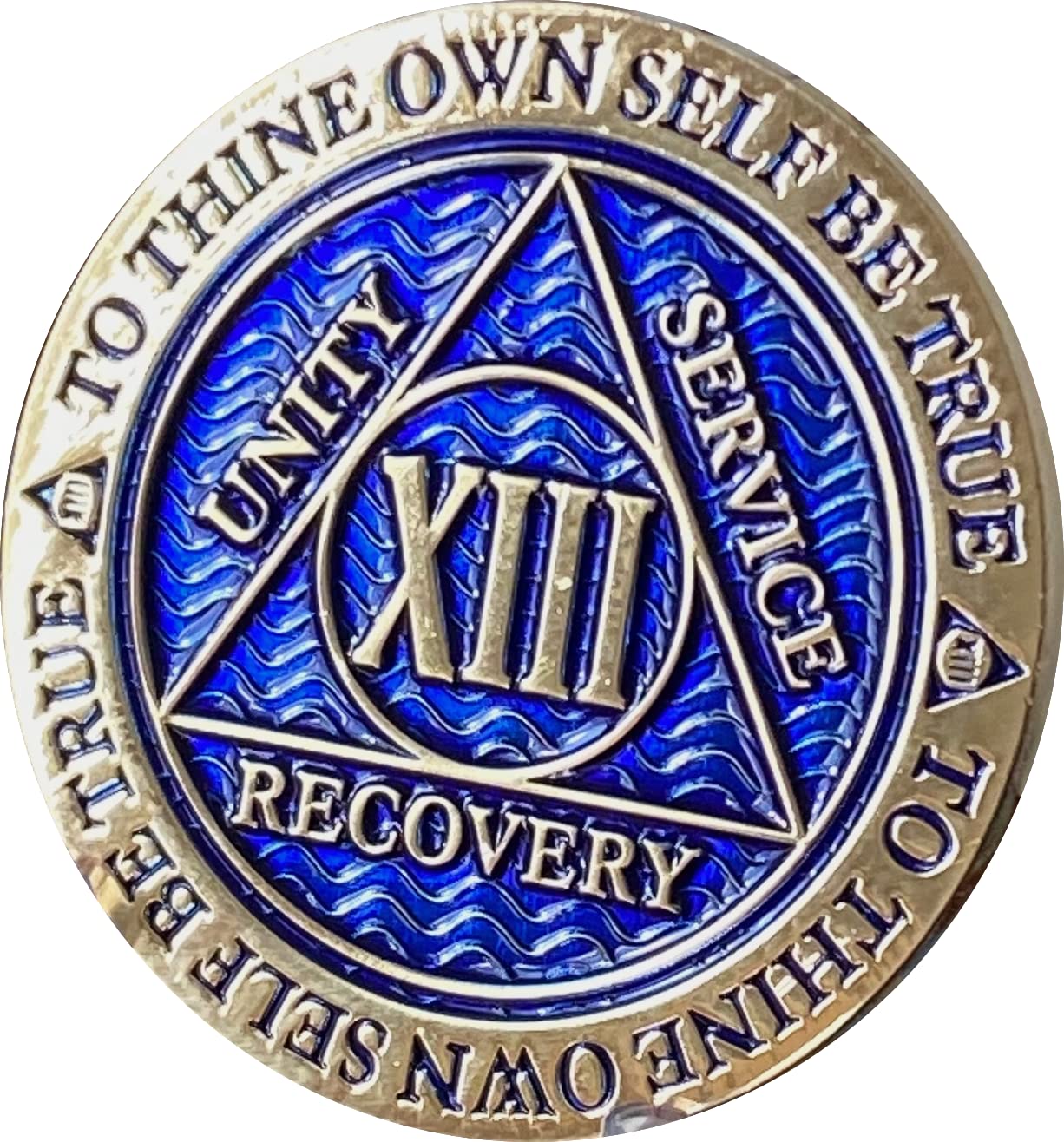 13 Year AA Medallion Dusty Blue Color Gold Plated Chip XIII
