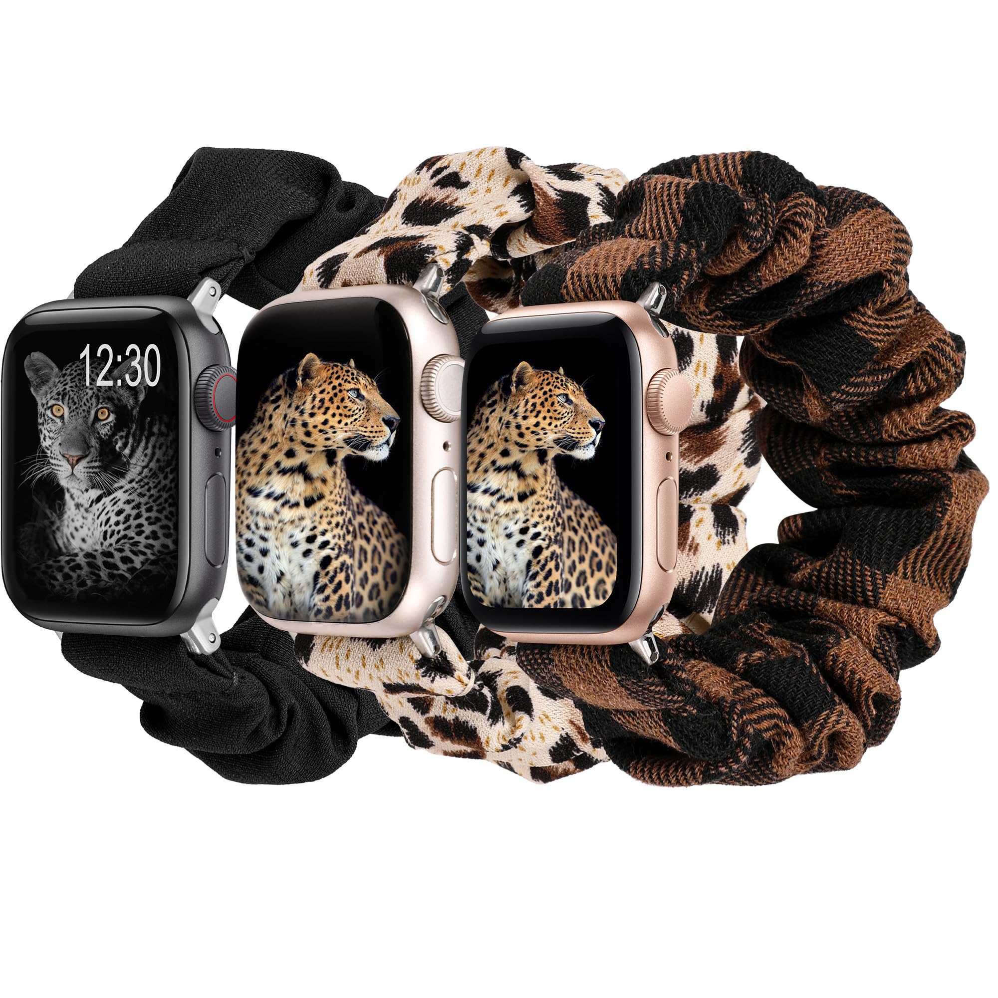 TOYOUTHS 3 Pack Compatible with Apple Watch Band Scrunchies Women 38/40/41/42mm Dressy Cute Stretchy Elastic Cloth Fabric Strap Solo Loop Bracelet for