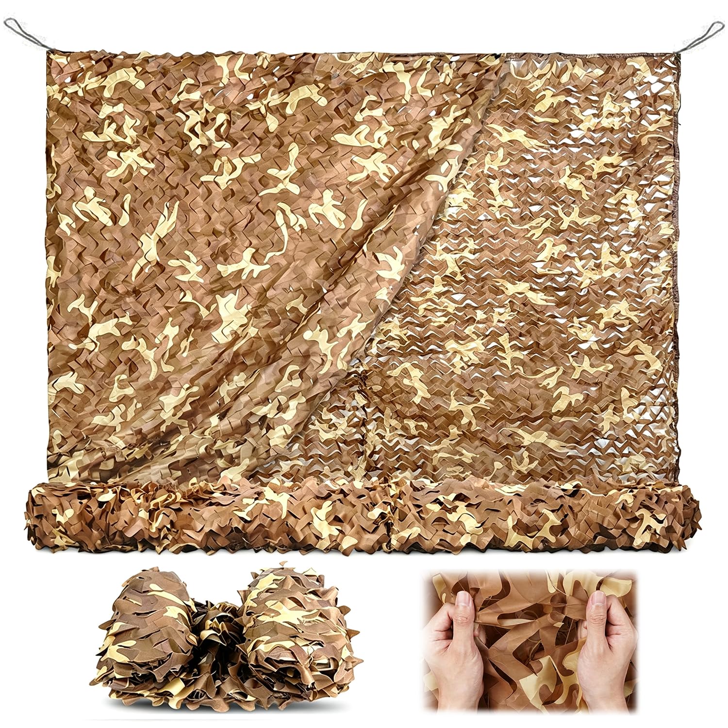 Tarnnetz Camouflage Netz,Tarnnetz Sonnenschutz zweigeschossig,Mit Gitterstruktur,Für Strapazierfähig,Waldlandschaft,Für Dekoration,Jagd,Jalousien,Tarnung,Camping(Wüstentarnfarbe) (6 x 6 M)