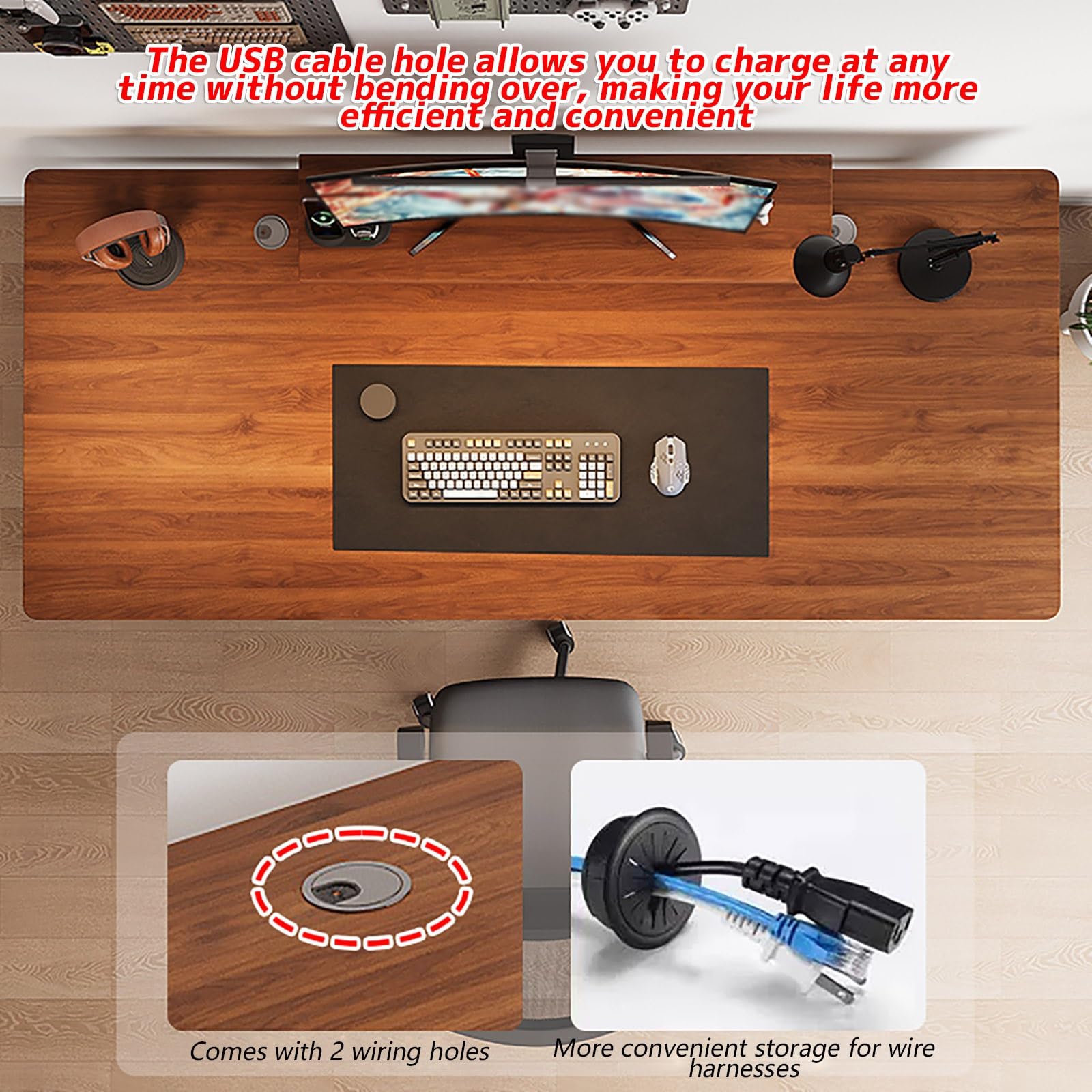 Gaming De for Home Office – Tavolo in legno massello con piano spesso 3 cm, facile da montare, nero h – Perfetto computer portatile e cuter Wortat