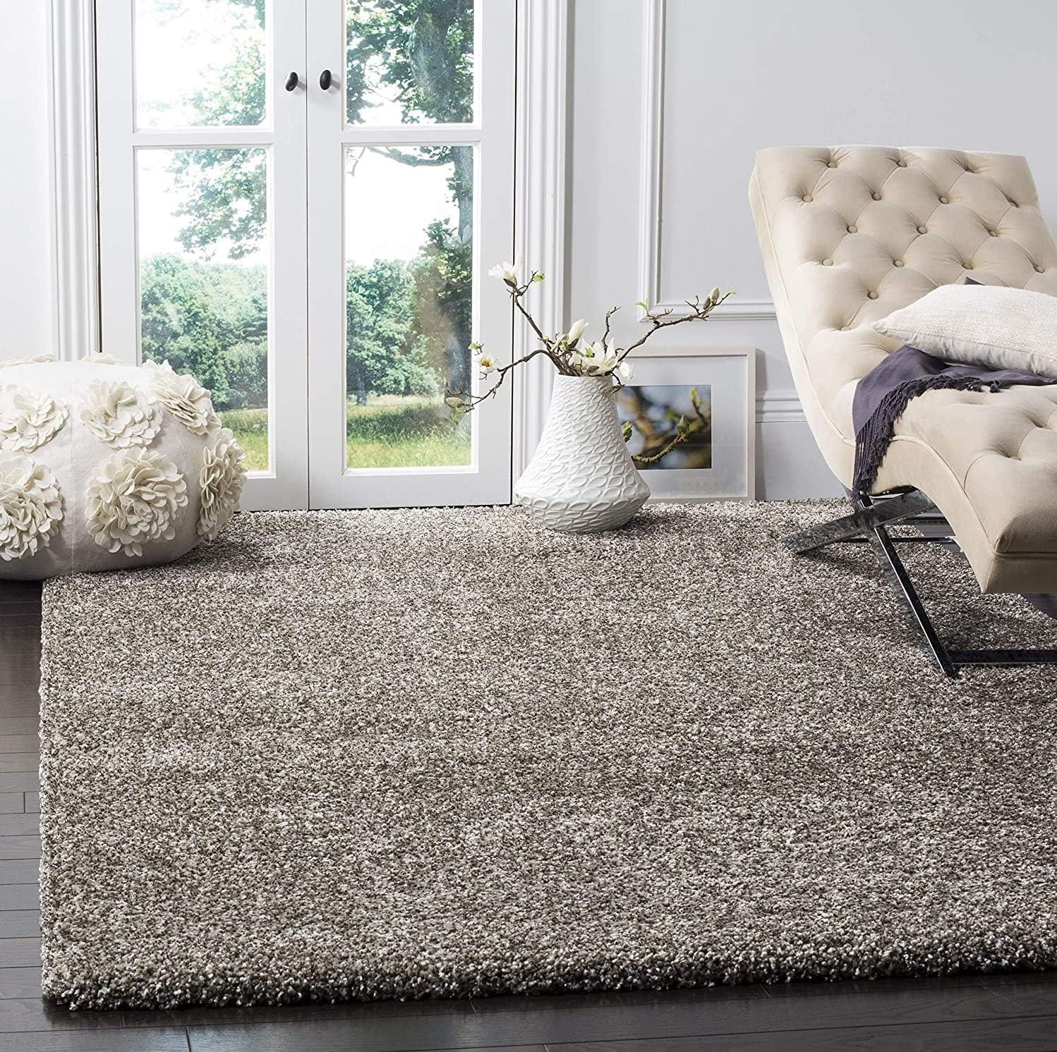 BOWERY HILL Transitional Polypropylene Gray Shag Rug - 5'1" x 8'
