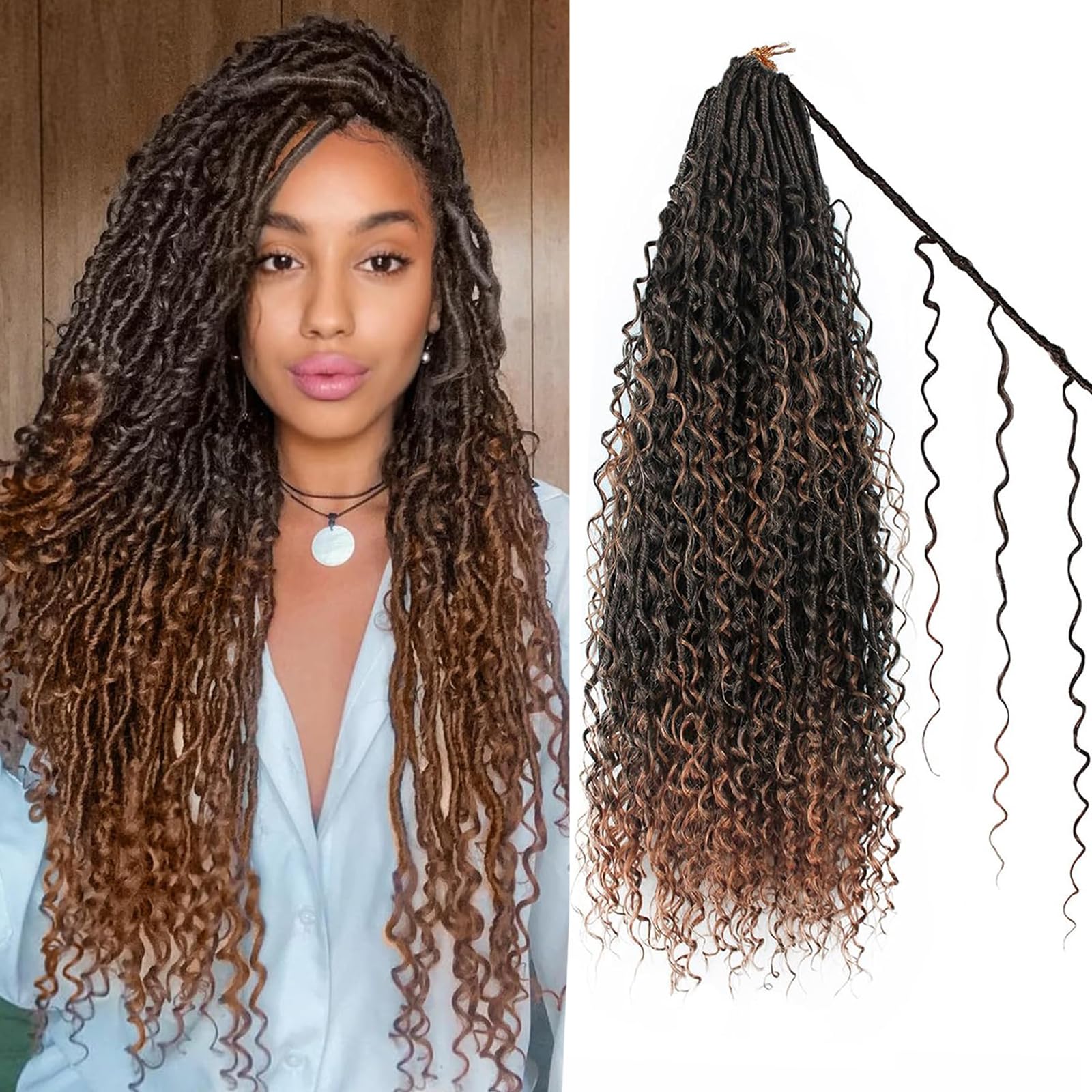 Enbeautiful Boho Faux Locs Crochet Hair 24 Inch 9 Packs Pre-Looped Goddess Locs with Curly Ends