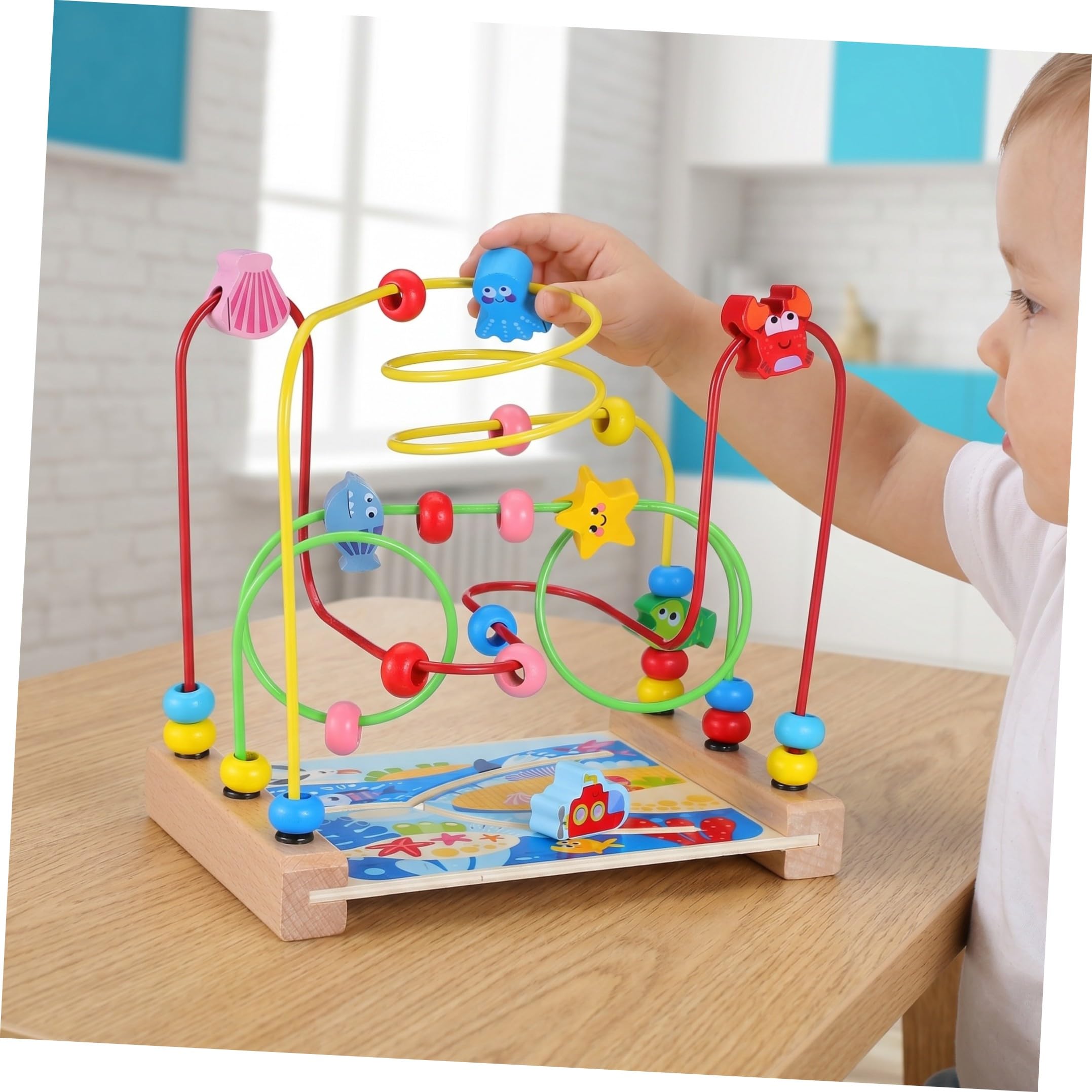 Giocattolo Educativo Labirinto di Perline Vita Marina per Materiale Sicuro e Vernice Atossica Gioco per Sviluppo Cognitivo e Coordinazione Regalo Creativo per Piccoli