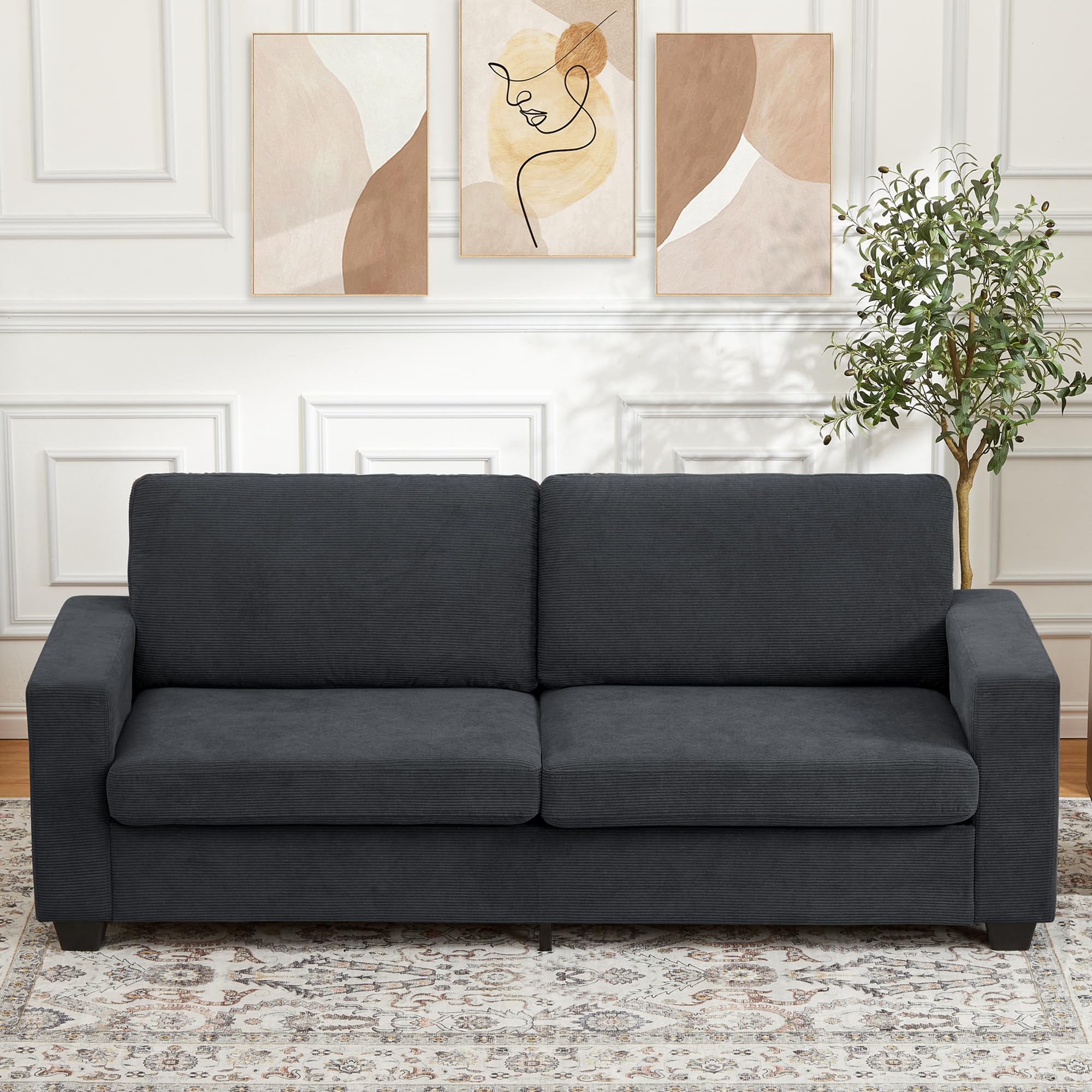 Modern Loveseat Sofa Couches for Living Room, 83" Boneless Comfy Corduroy Sofa for Apartment, Bedroom or Office, Soft Upholstered Couch for Compact
