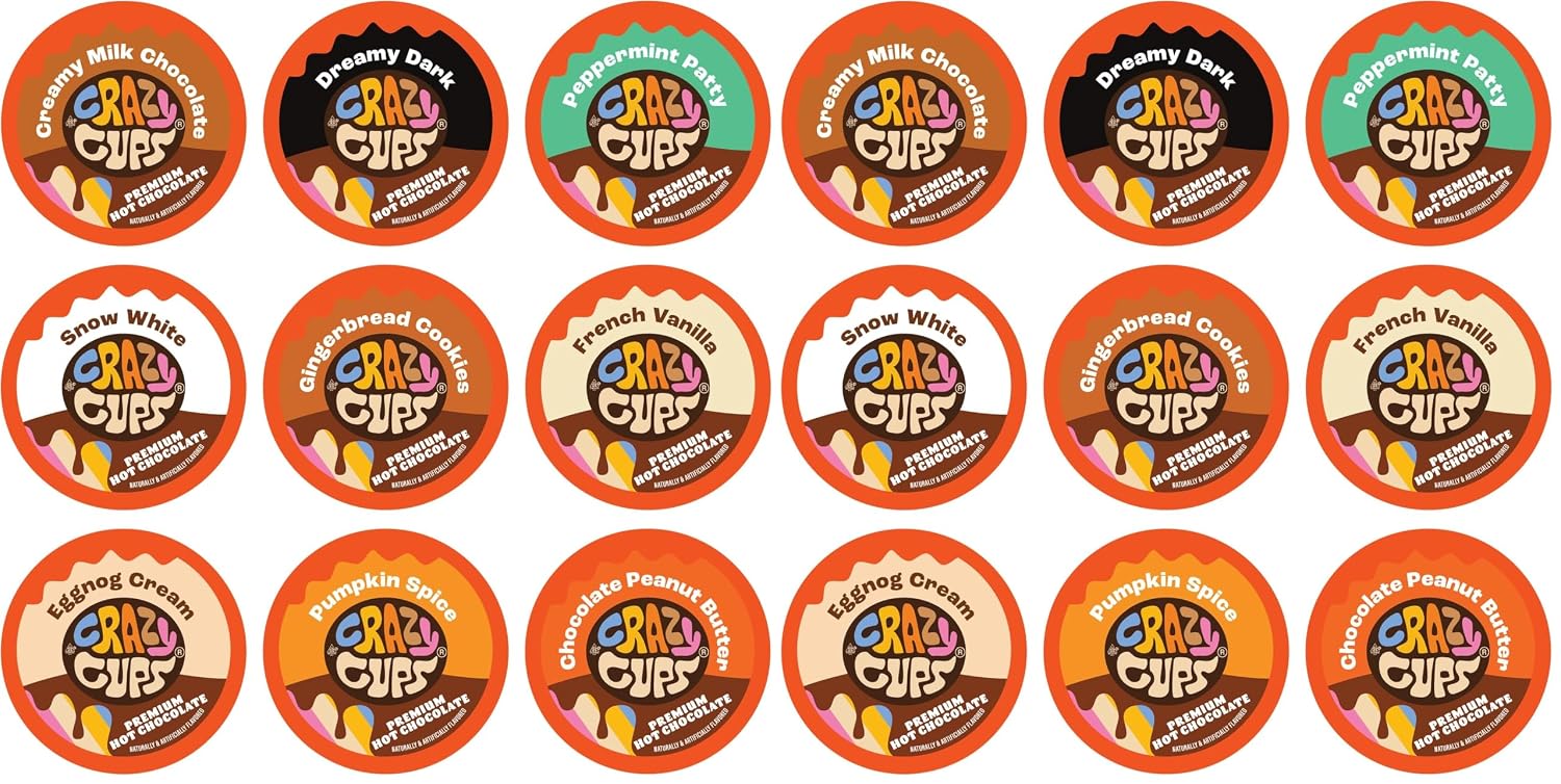 Crazy Cups Premium Hot Chocolate Single Serve Cups for Keurig K Cup Brewers, Variety Pack Sampler, 30 count (Pack of 2)