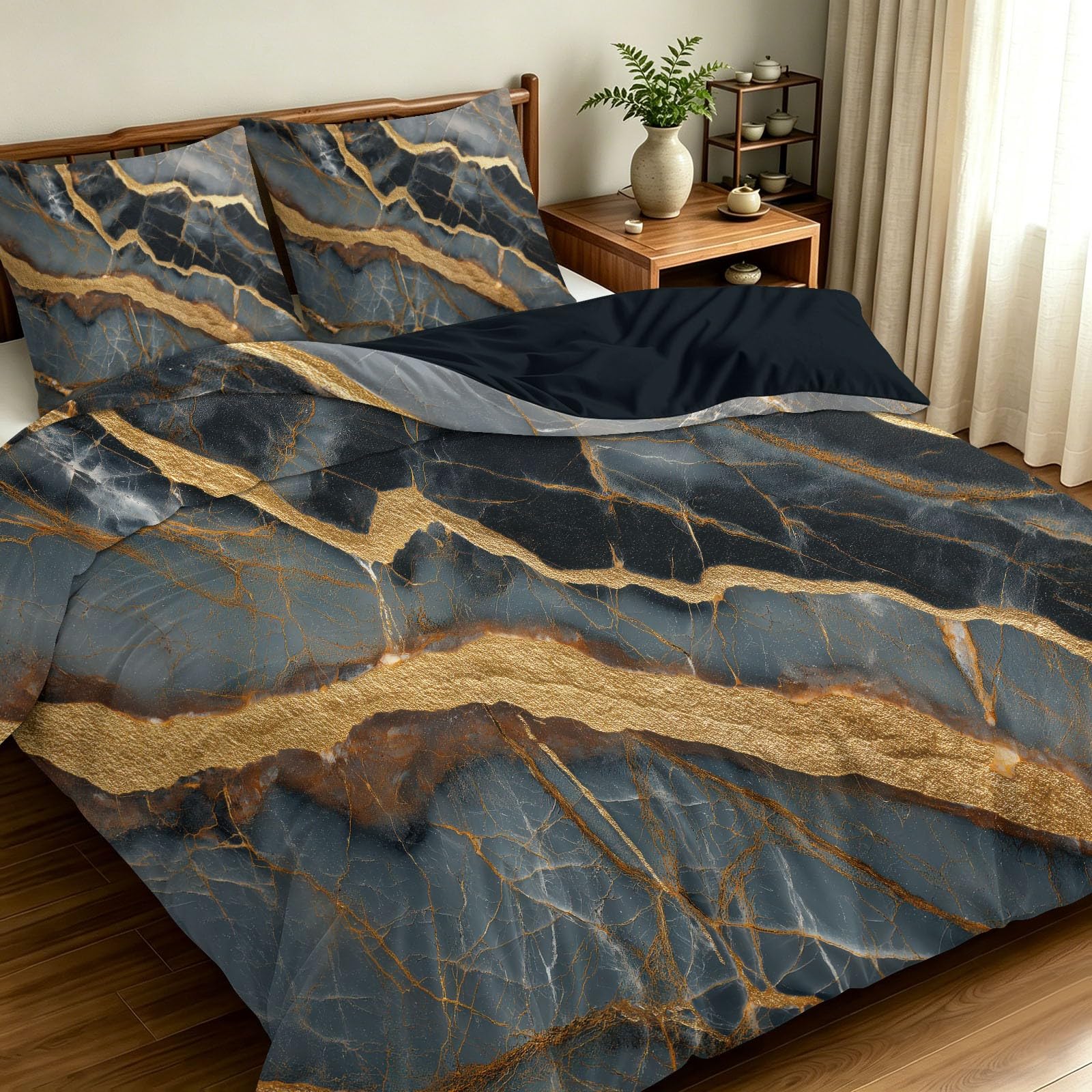 Housse de couette 90x190 marbre chic avec sa taie d'oreiller 65x65