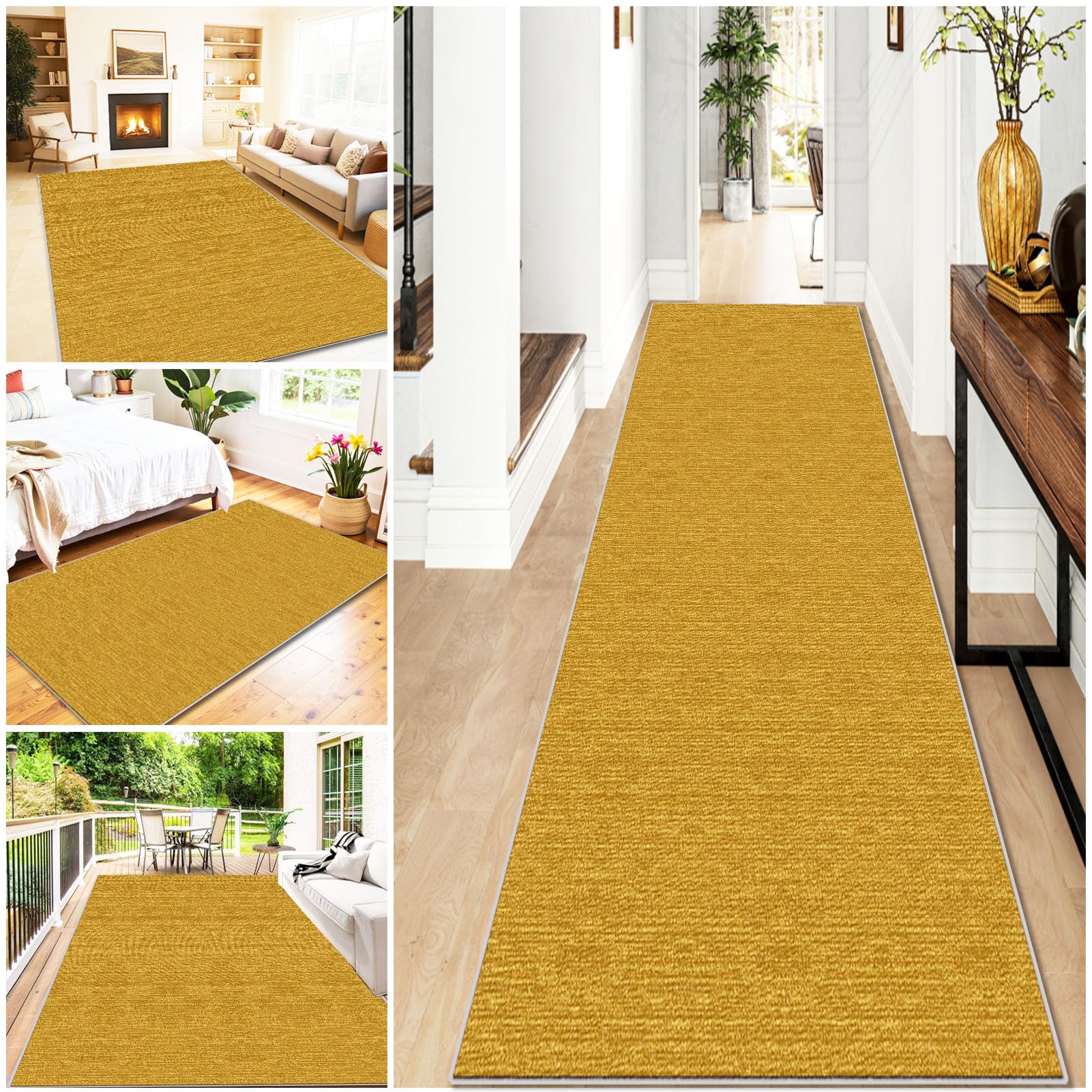 Runner Rugs for Hallway, Non-slip Kitchen Runner Mat, Low Pile Entryway Runner Mat, 90 x 230 cm Hall Runner Washable Indoor Corridor Carpet Narrow Yellow Carpet Runners for Stairs Entryway, Bathroom