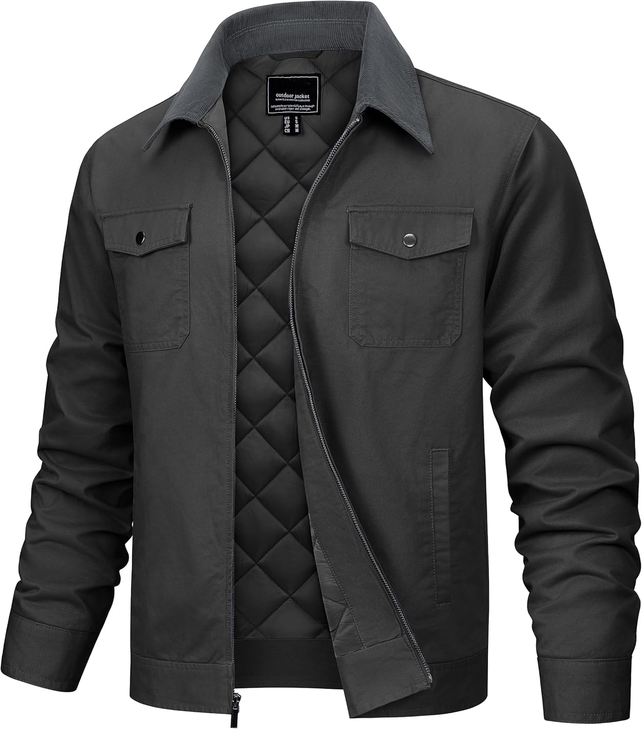 TACVASEN Men's Casual Quilted Cotton Jacket Cargo Corduroy Collar Jacket Work Shacket with 5 Pockets for Fall and Winter
