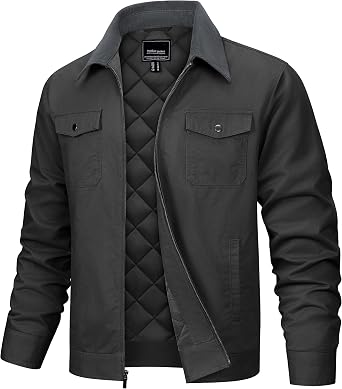 TACVASEN Men's Casual Quilted Cotton Jacket Cargo Corduroy Collar Jacket Work Shacket with 5 Pockets for Fall and Winter