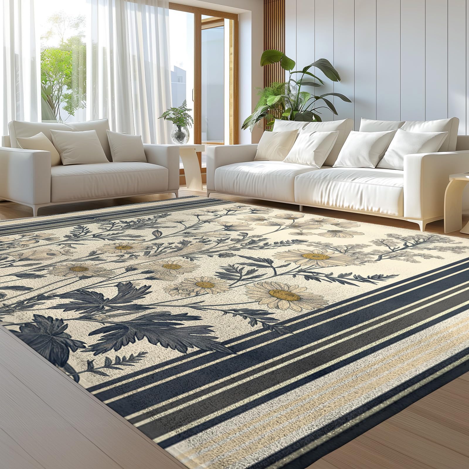 Tapis de salon moderne aux motifs de feuilles florales ethniques 160x230cm