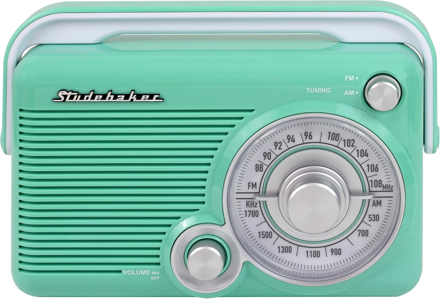 Product Deal Studebaker SB2002TE Portable AM/FM Radio with Headphone Jack and aux-in Jack for Listening to Other Audio Sources (Teal/White)