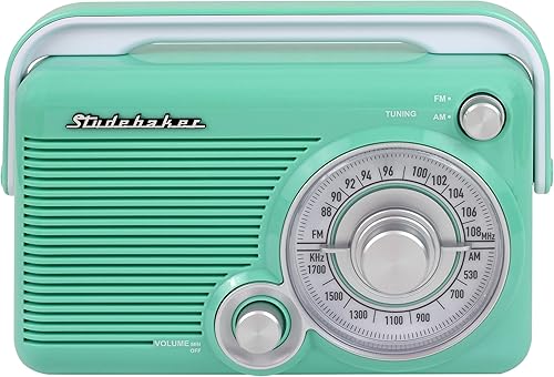 Miniatura 2 de Studebaker SB2002TE Radio AMFM portátil con conector para auriculares y conector auxiliar con alimentación CACC (verde azuladoblanco)