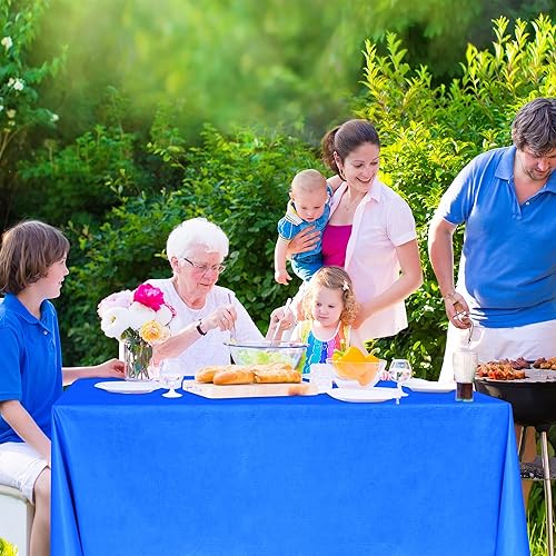 Miniatura 6 de Paquete de 2 manteles rectangulares de vinilo de 60 x 84 pulgadas, mantel de plástico azul con respaldo de franela de 4 pies, manteles de plástico