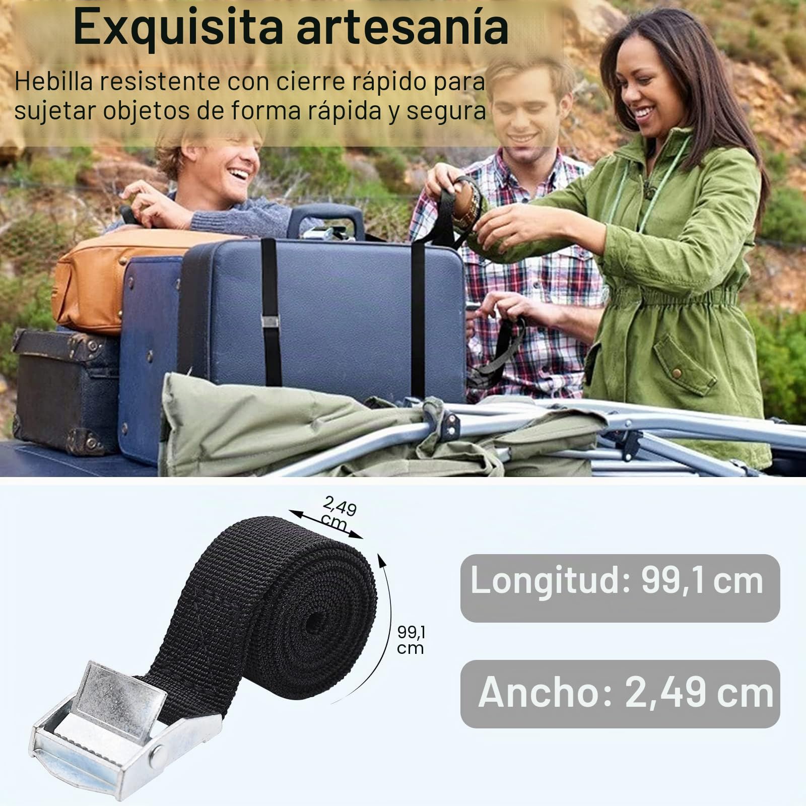 Correa Tensora 25mm x 1m Capacidad de Carga 250kg Correa de Fijación con Cierre de Abrazadera para Portabicicletas