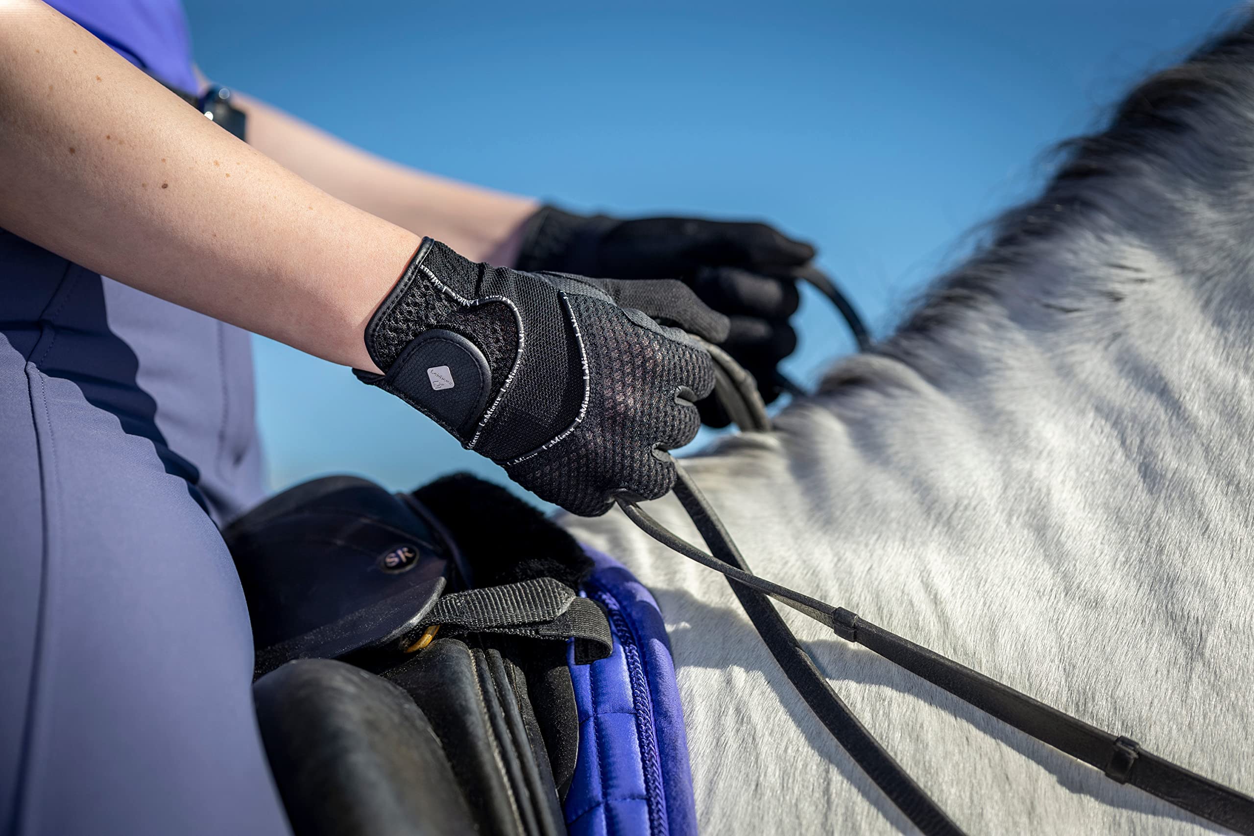 LeMieux Guantes de equitación unisex de malla 3D en negro, ligeros y transpirables, antideslizantes
