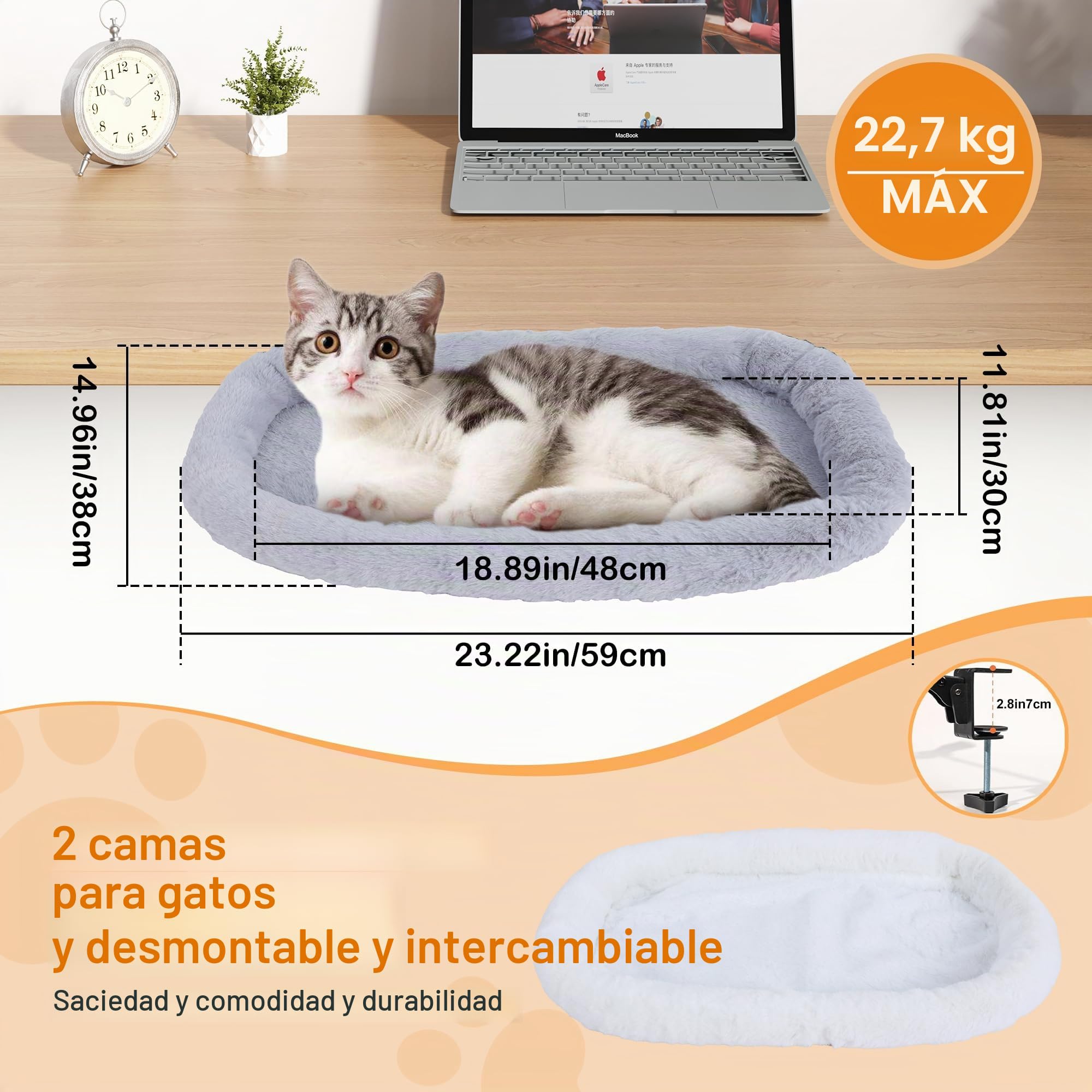 Cama Colgante para Gatos Plegable 90°, Cama para Gatos, Hamaca para Gato, Cesta para Dormir, Hamaca para Gato, Cama de 59 x 48 cm hasta 20 kg