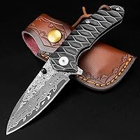 Vista 1 de AUBEY Cuchillo de bolsillo de Damasco para hombre, cuchillo plegable de acero de Damasco VG10 forjado de 2.95 pulgadas con funda, hoja de gota