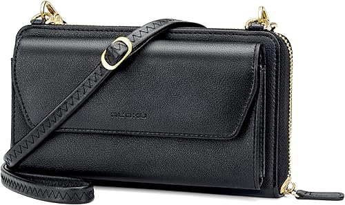 nuoku Cartera RFID para Mujer Monedero Muñequera Bandolera Clutch con Cremallera Perimetral 2 Correas RFID, Zip Around, 2 Strap