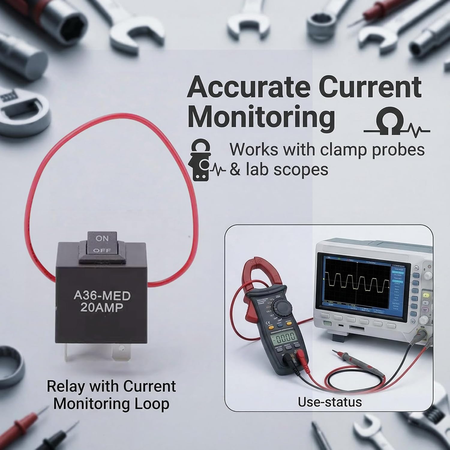9038A Relay Bypass Switch Kit with Precision Amp Loop (6-Pack) & Relay Puller Pliers, Heavy-Duty Fuel Pump Relay Tester, Accurate Current Loop Circuit Diagnostic Tool for 12V Automotive Motors