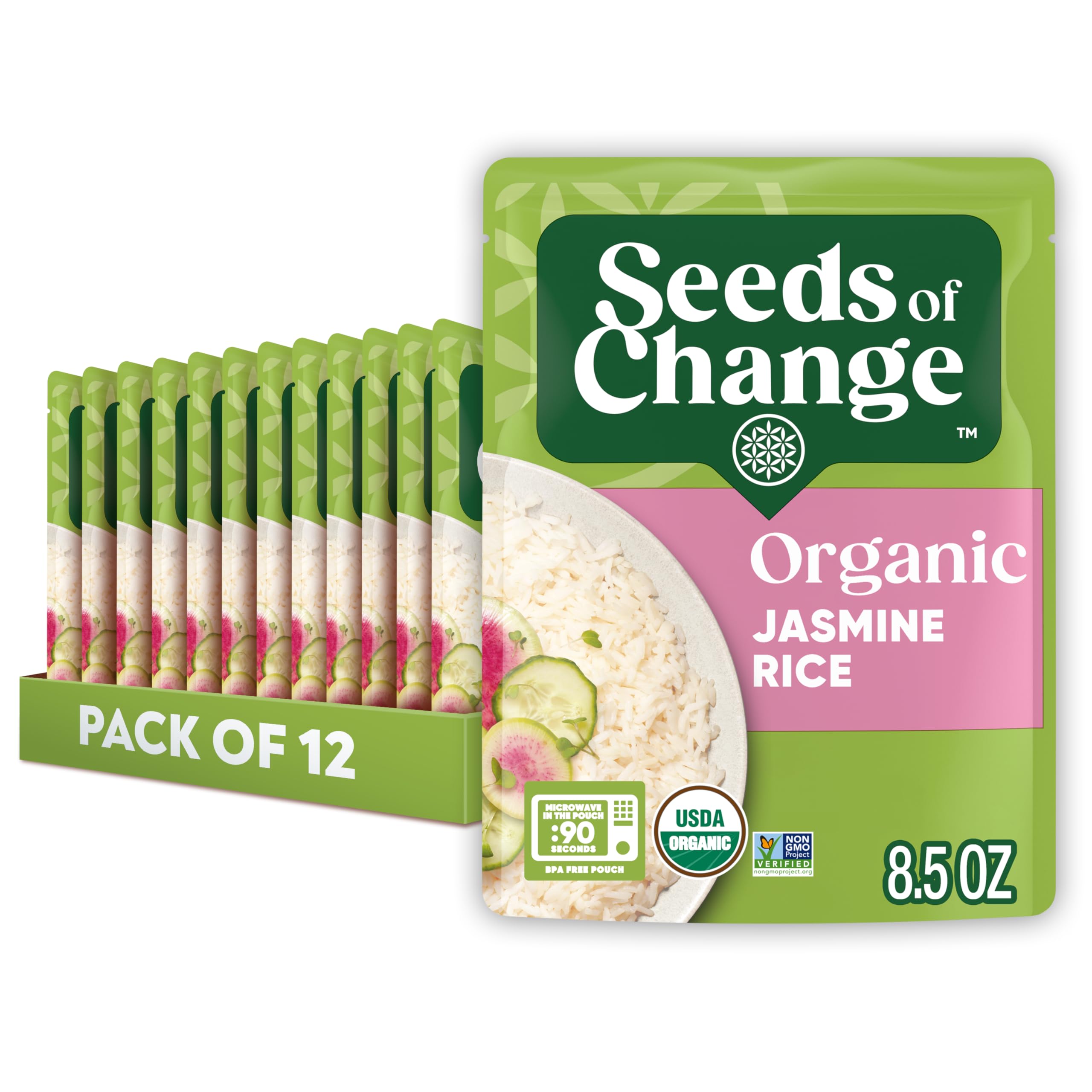 SEEDS OF CHANGE Certified Organic Jasmine Rice, Organic Food, 8.5 oz Pouch (Pack of 12)