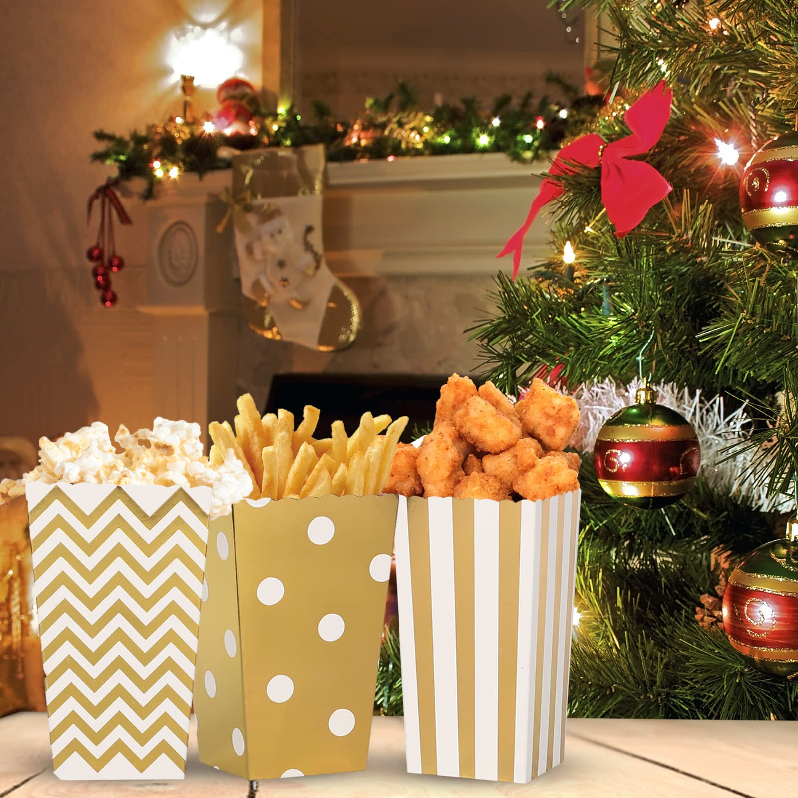 24 Stück Popcorn Boxen Popcorntüten Klein Candy Container Candy Boxen Papier Popcorn Tüten Pappe Snack Boxen für Partysnacks Bonbons Popcorn Geschenktüten Weihnachten